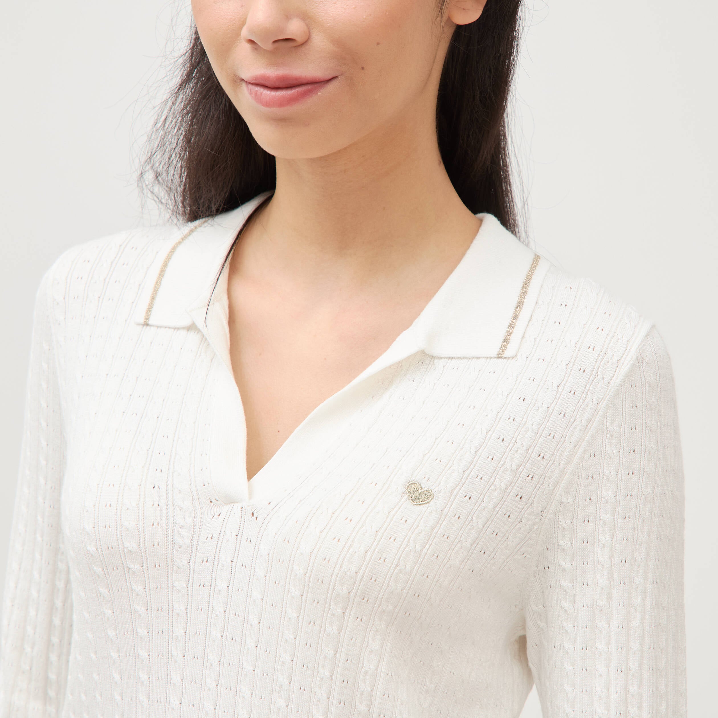 Pull droit manches longues ecru femme