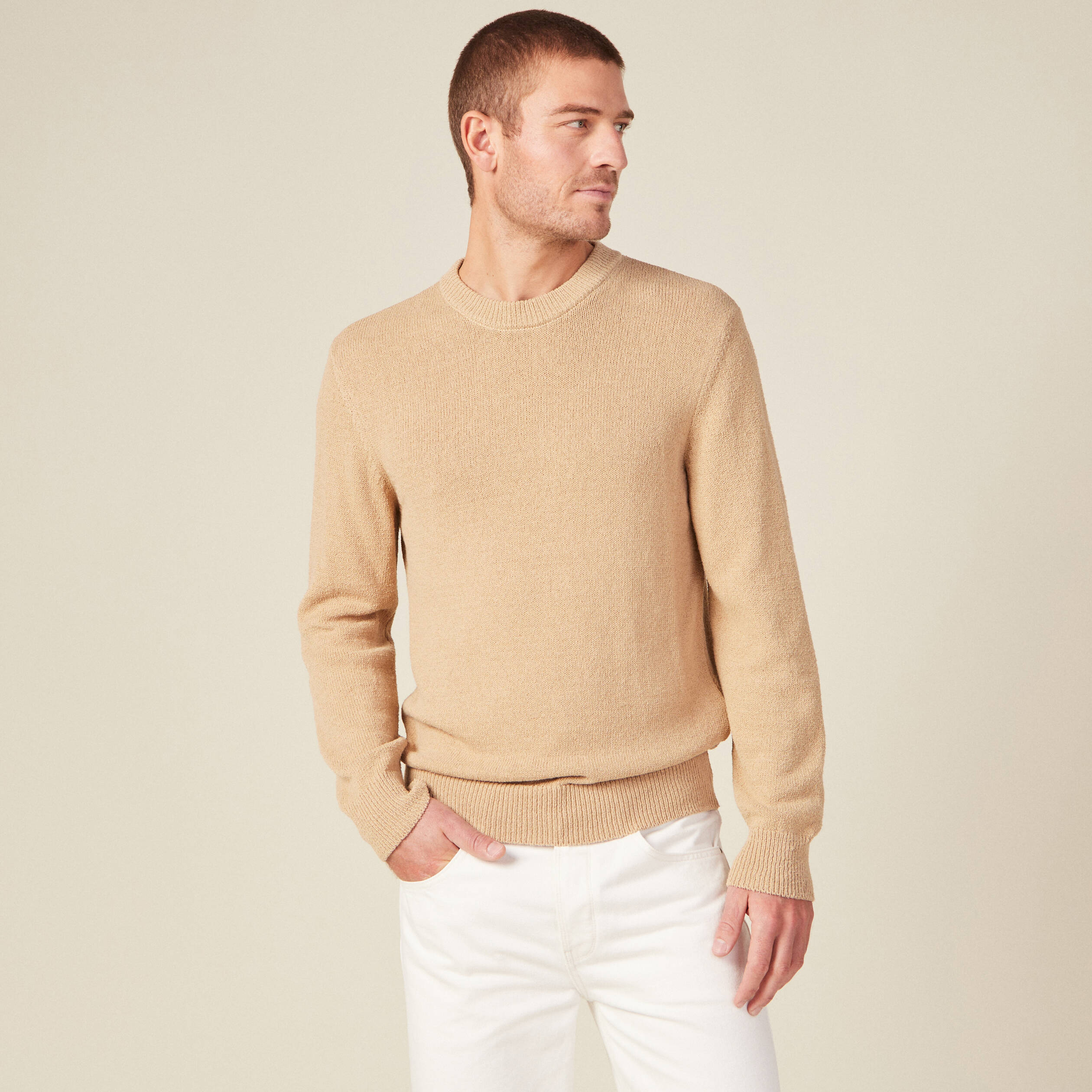 Pull manches longues beige homme