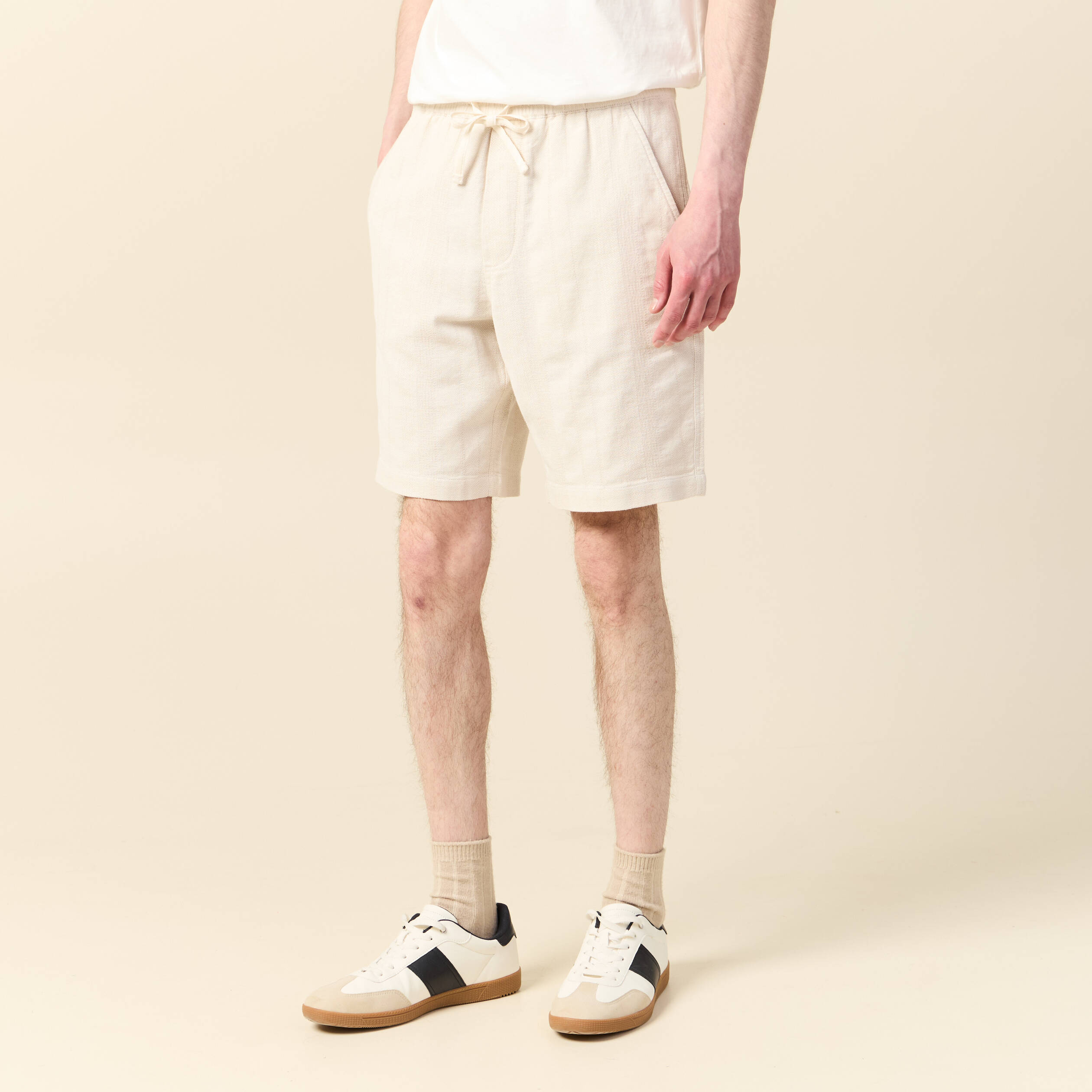 Bermuda droit &agrave; coulisse ecru homme