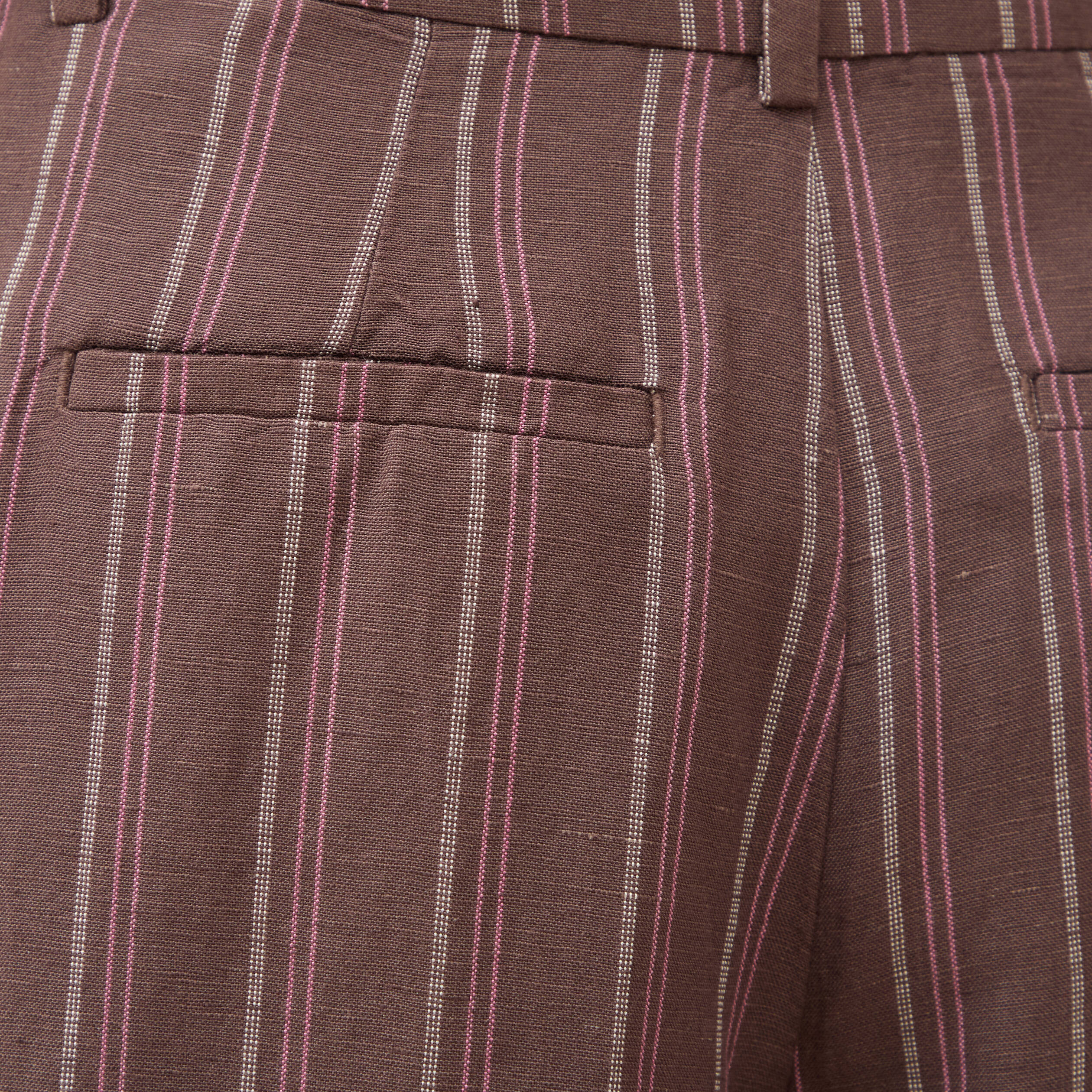 Pantalon large taille haute ray&eacute; marron chocolat femme