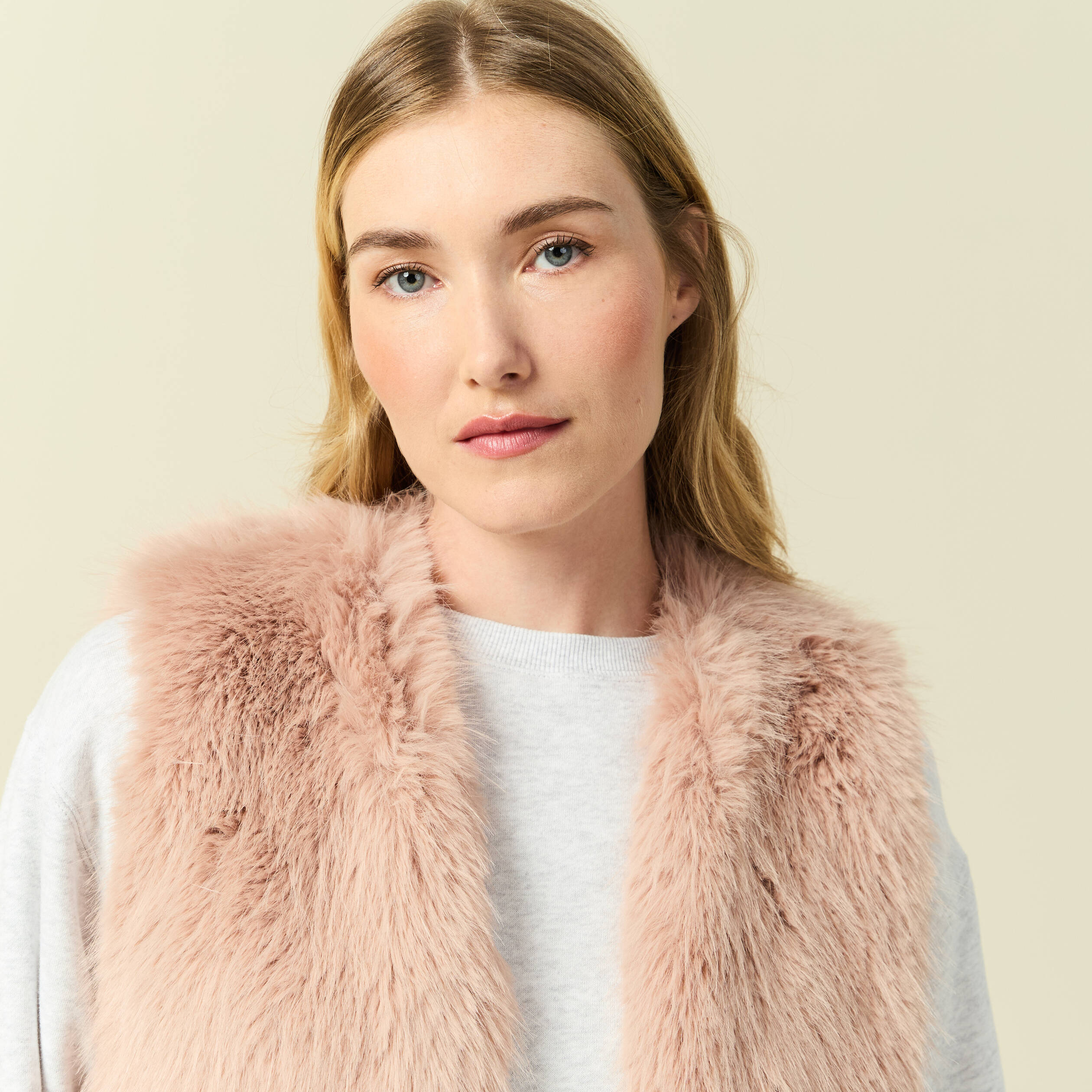 Veste fausse fourrure avec doublure vieux rose femme