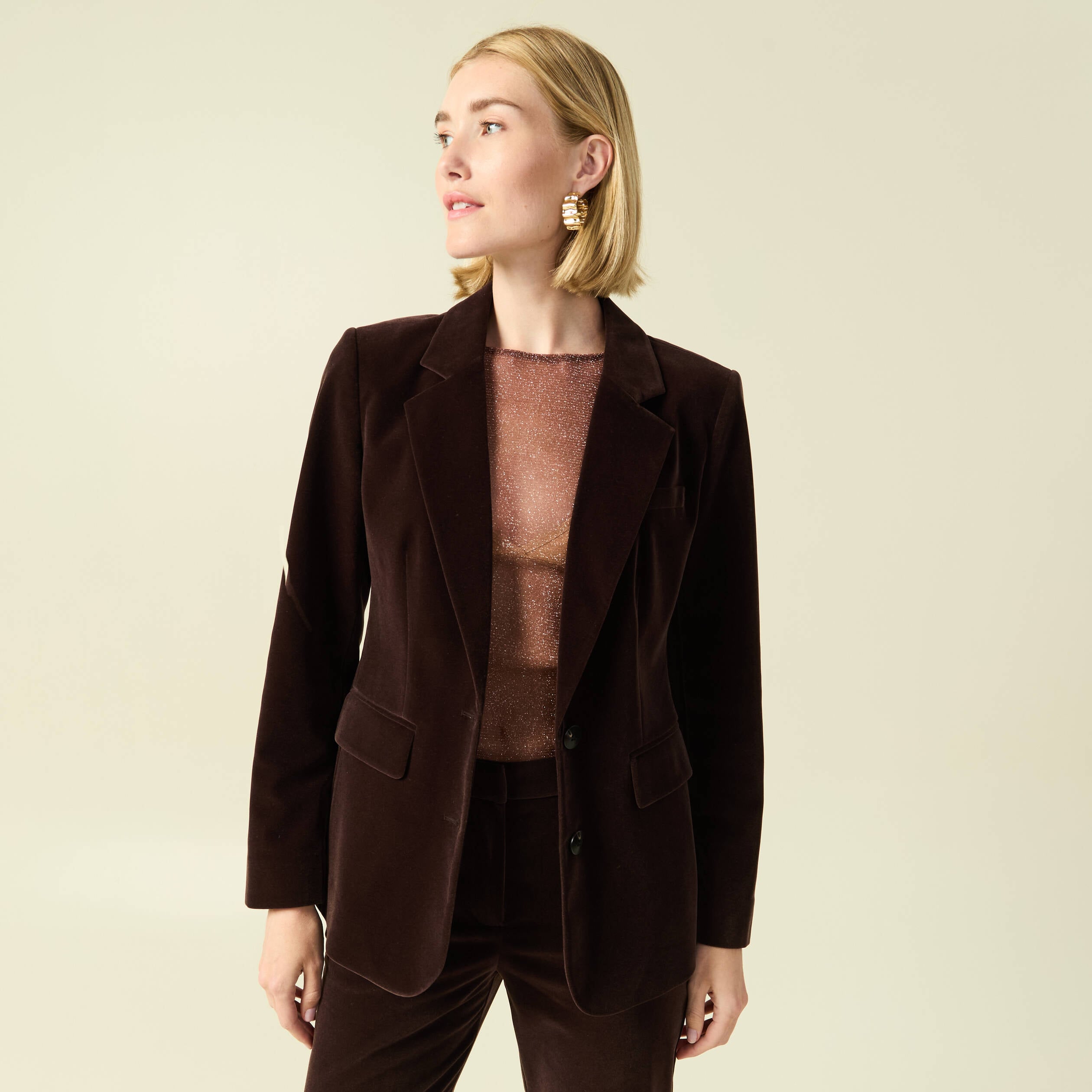 Veste blazer velours marron fonc&eacute; femme