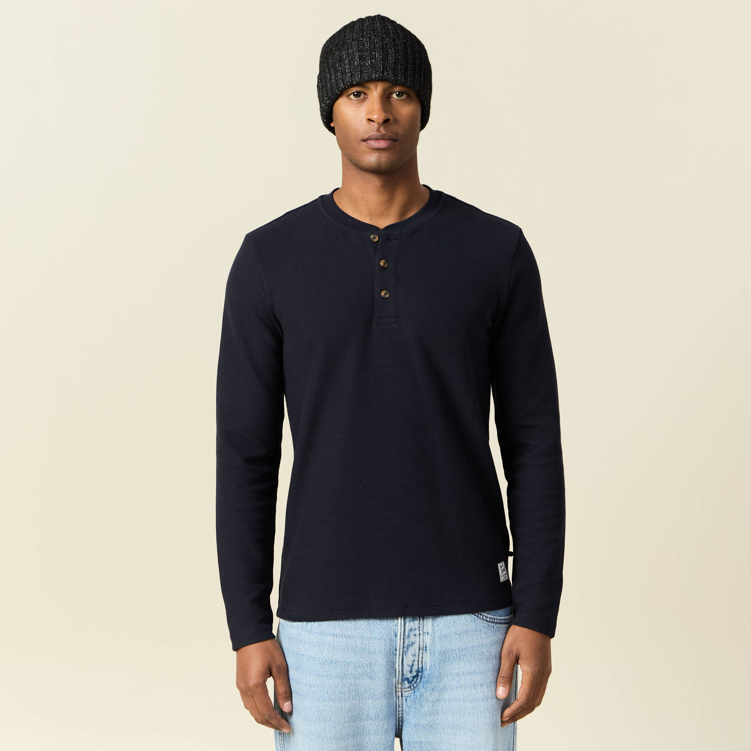 t shirt manches longues bleu marine homme T-shirt manches longues bleu marine homme