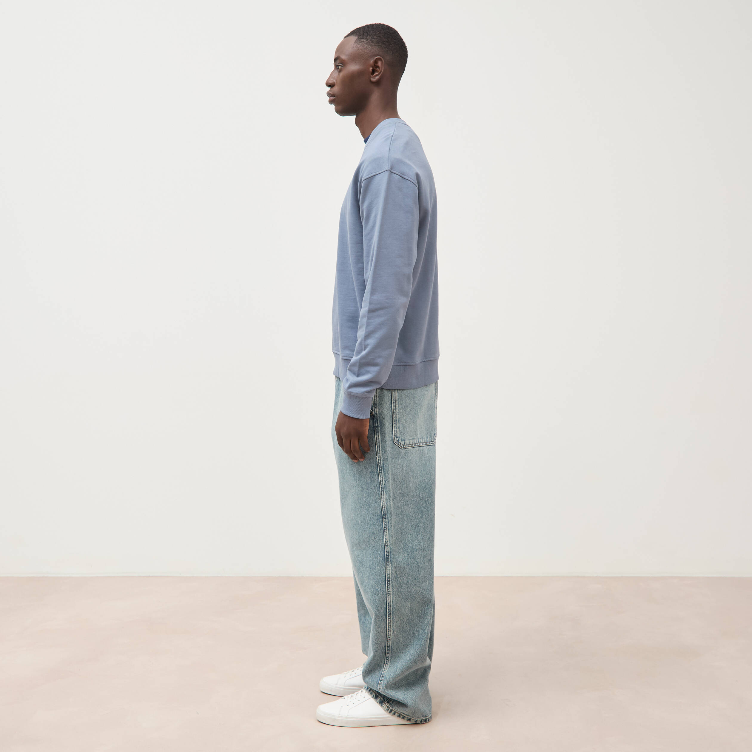 Sweat col rond manches longues en coton bleu gris homme