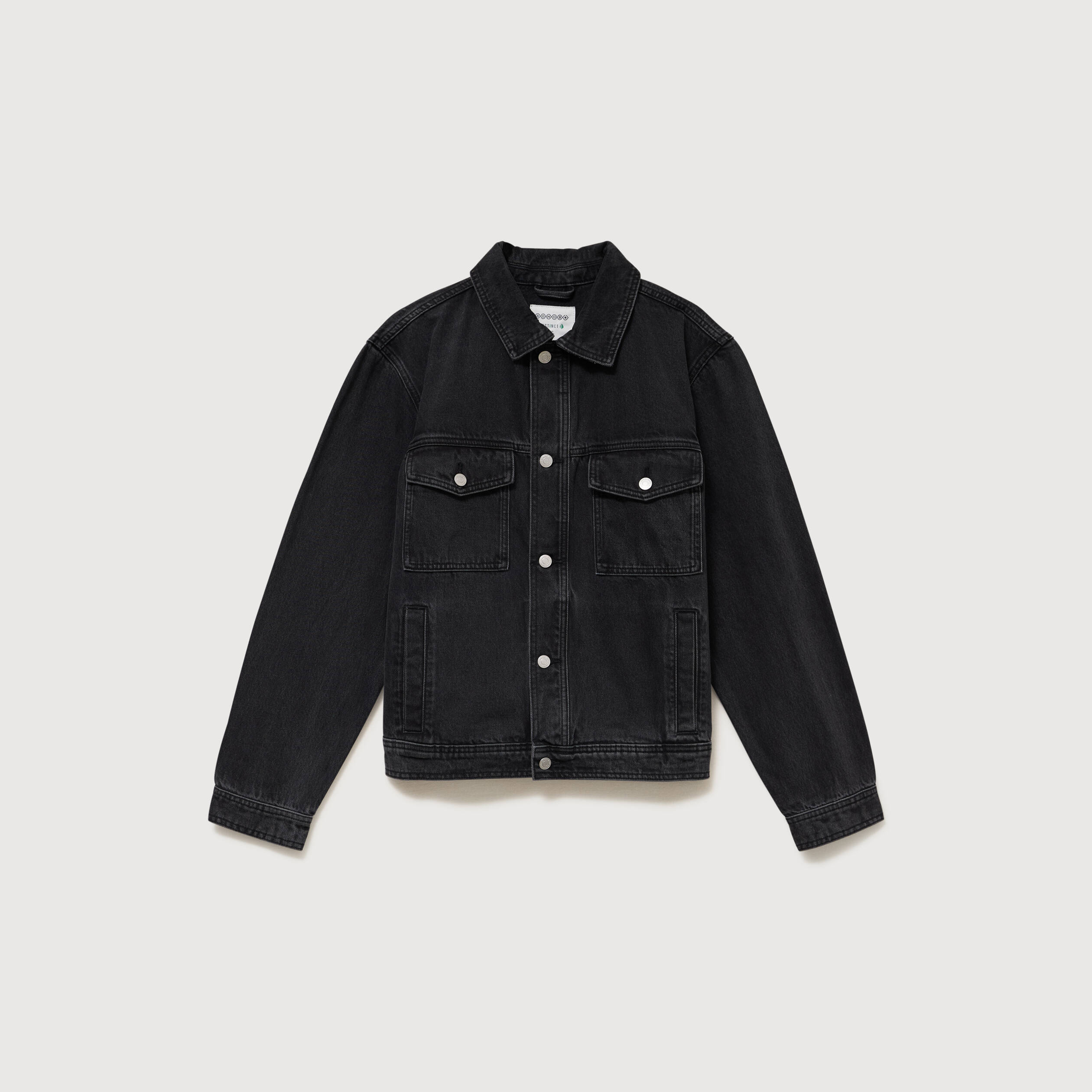 Veste droite en coton col classique denim noir homme