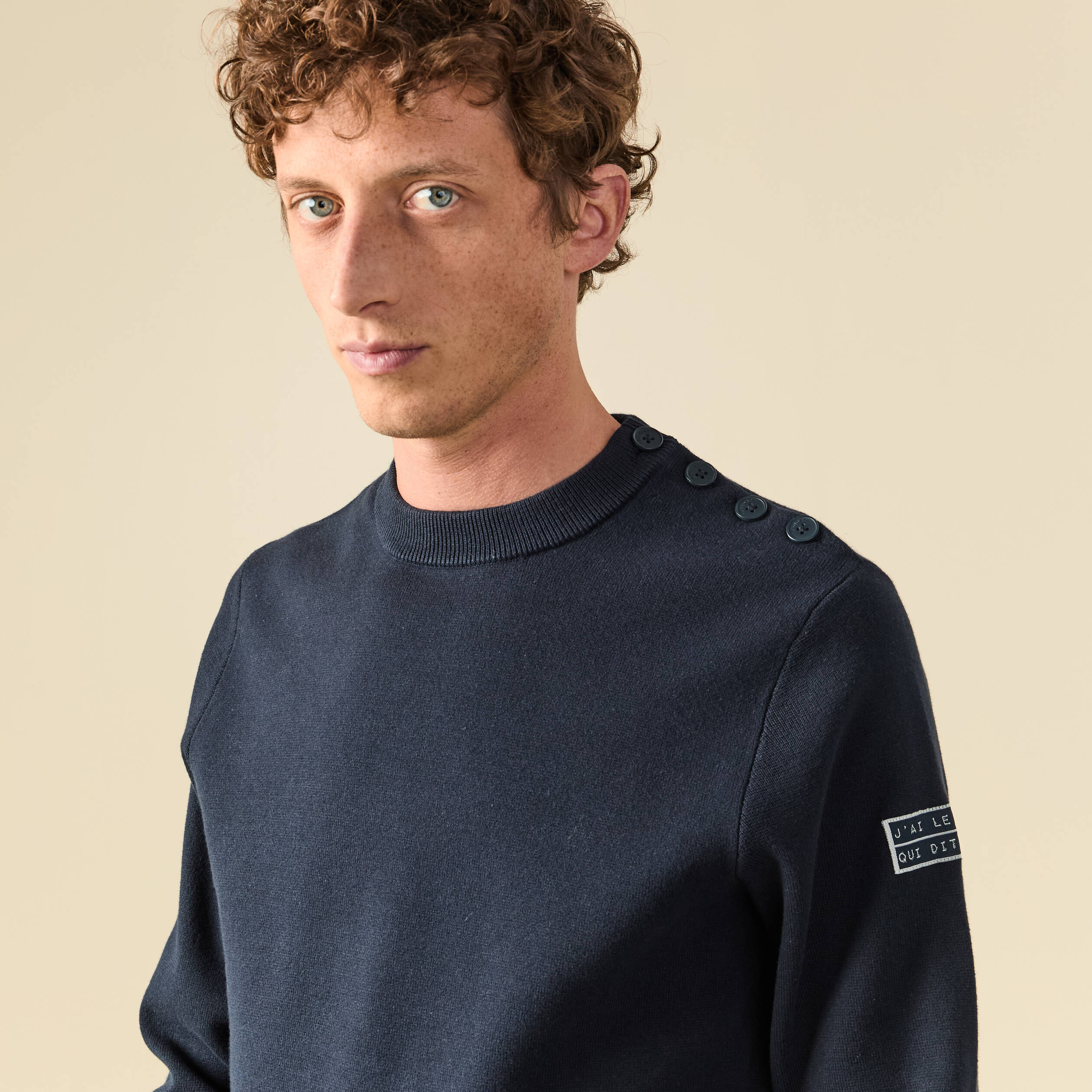 Pull fin manches longues col rond bleu marine homme