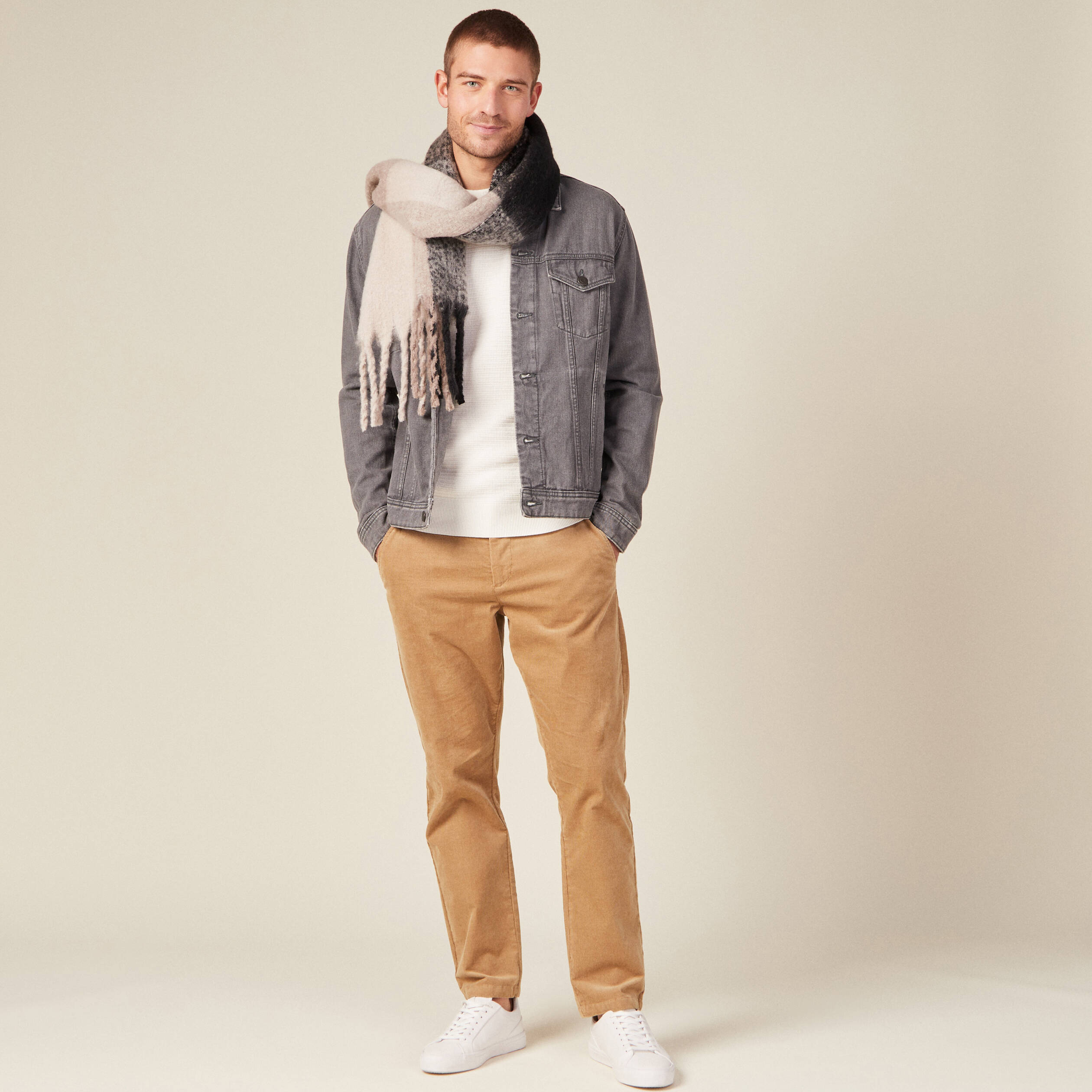 Pull manches longues col rond ecru homme