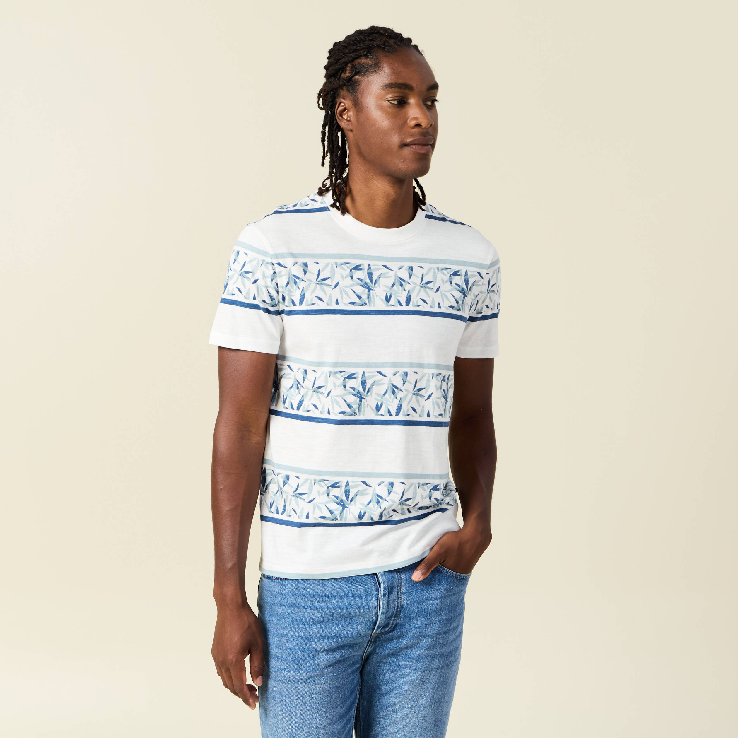 T-shirt Homme Manches Courtes Col Rond Rayé - Personnalisable - Coton Doux - Taille Asiatique (prendre Plus Grand)
