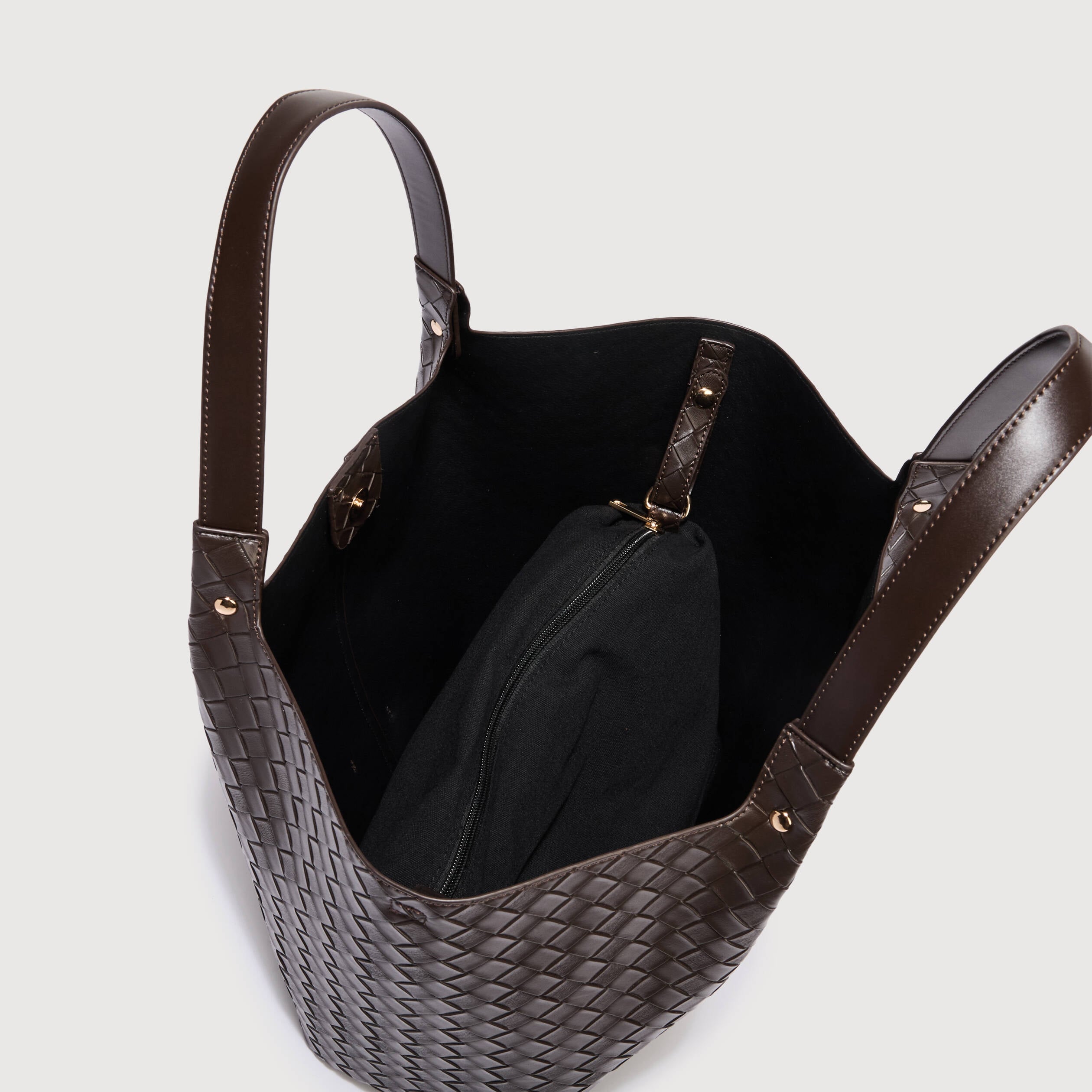 Ensemble cabas tress&eacute; 2 en 1 marron fonc&eacute; femme