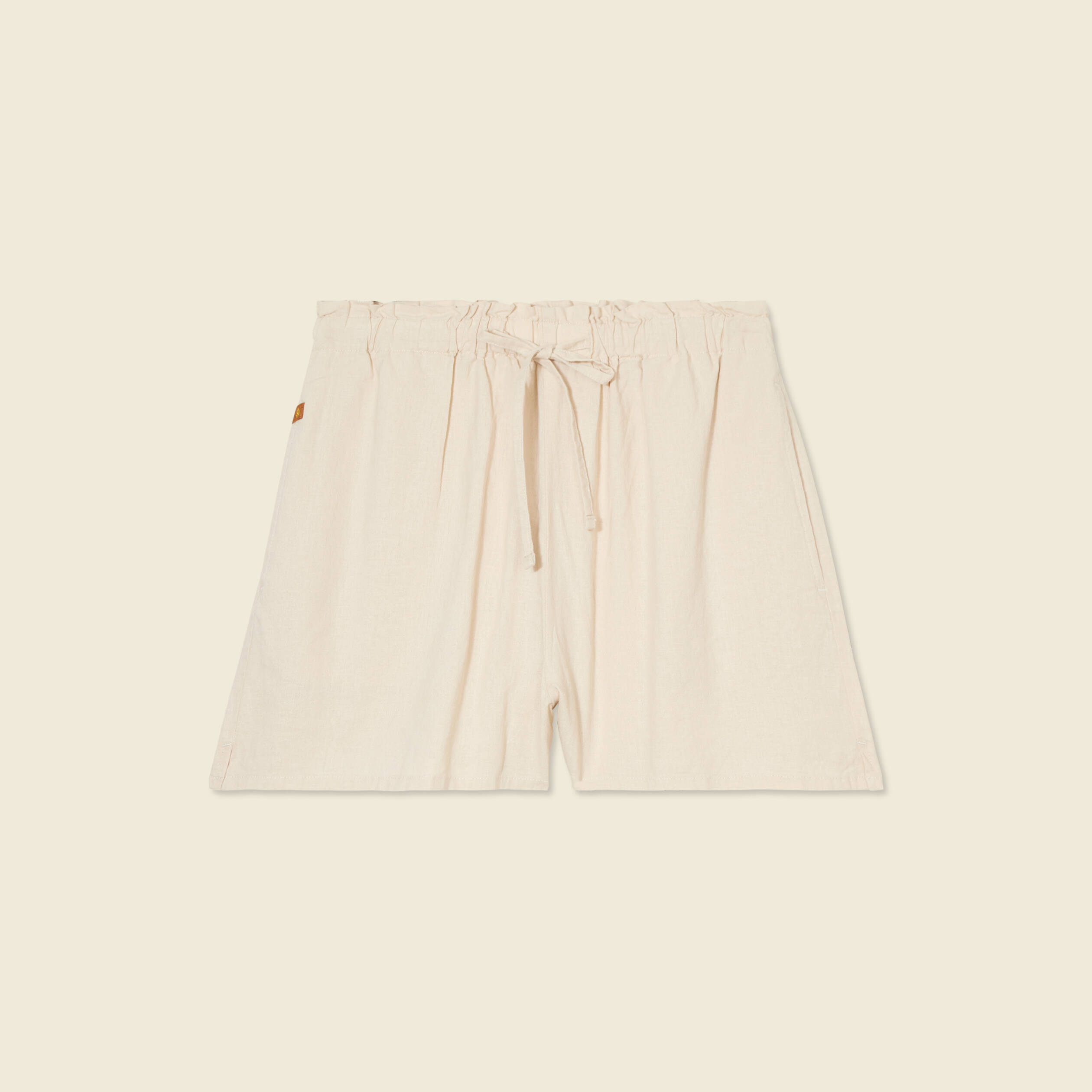 Short droit taille &eacute;lastiqu&eacute;e creme femme