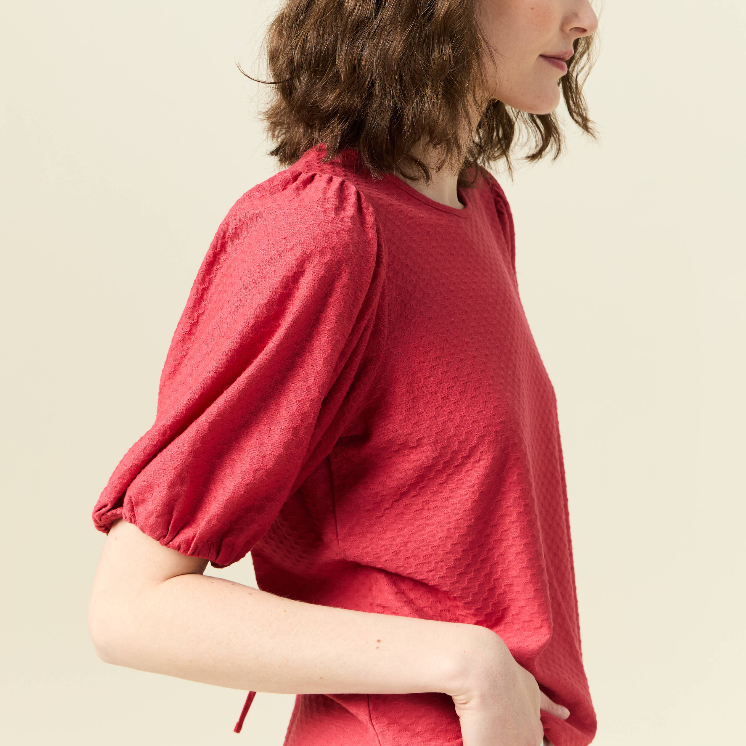 T-shirt manches courtes rouge fonc&eacute; femme