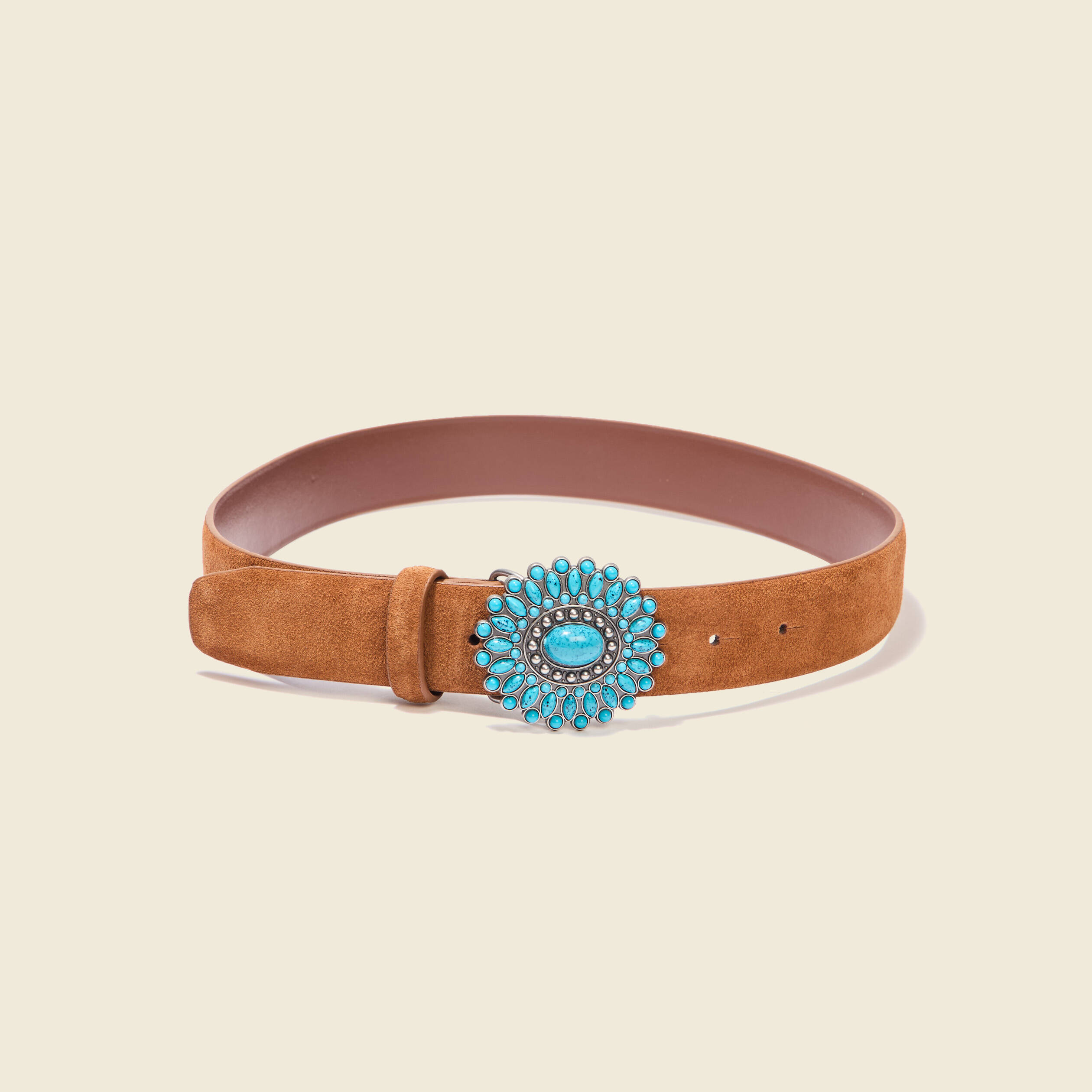 Ceinture en cuir boucle bijou marron femme