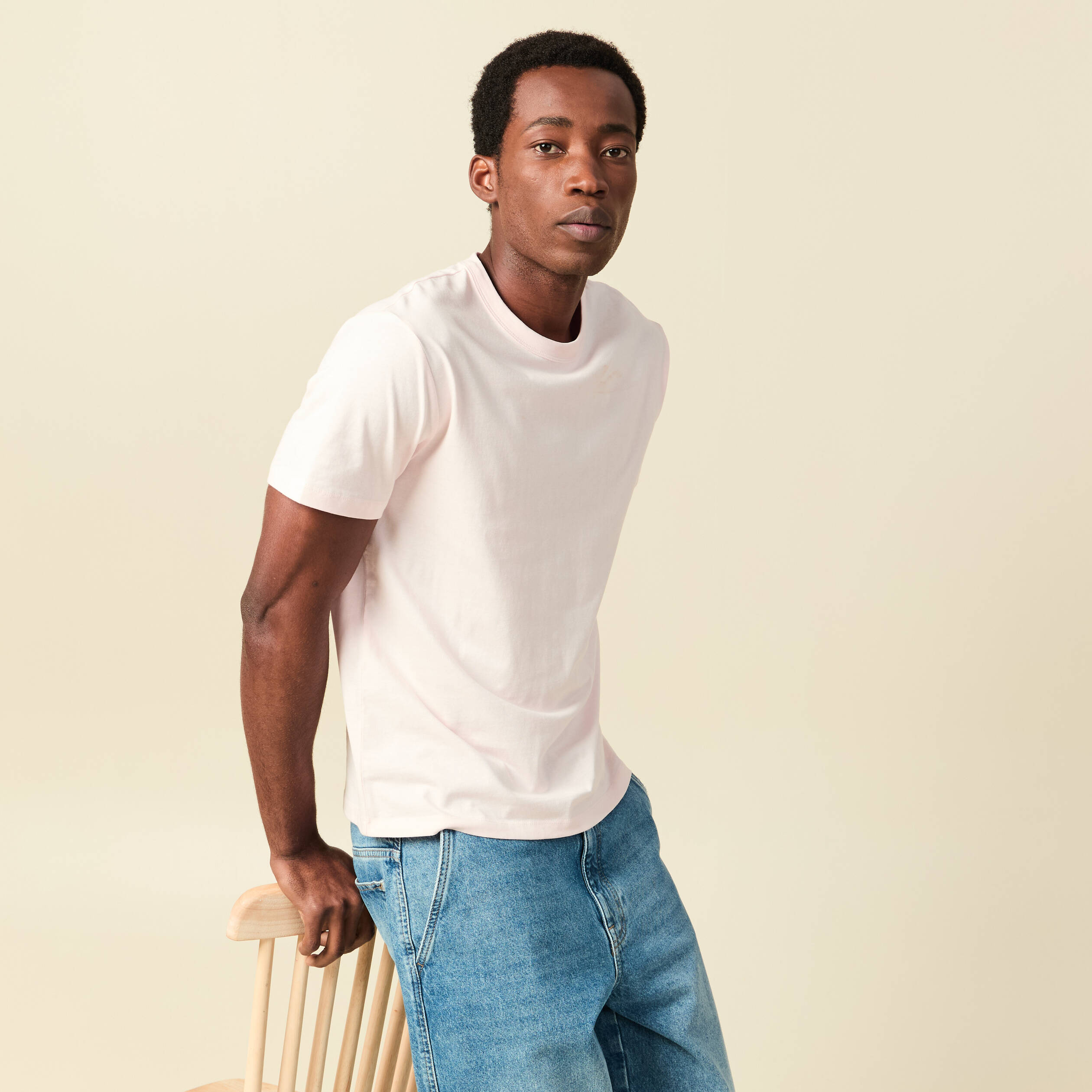 T-shirt en coton manches courtes rose clair homme