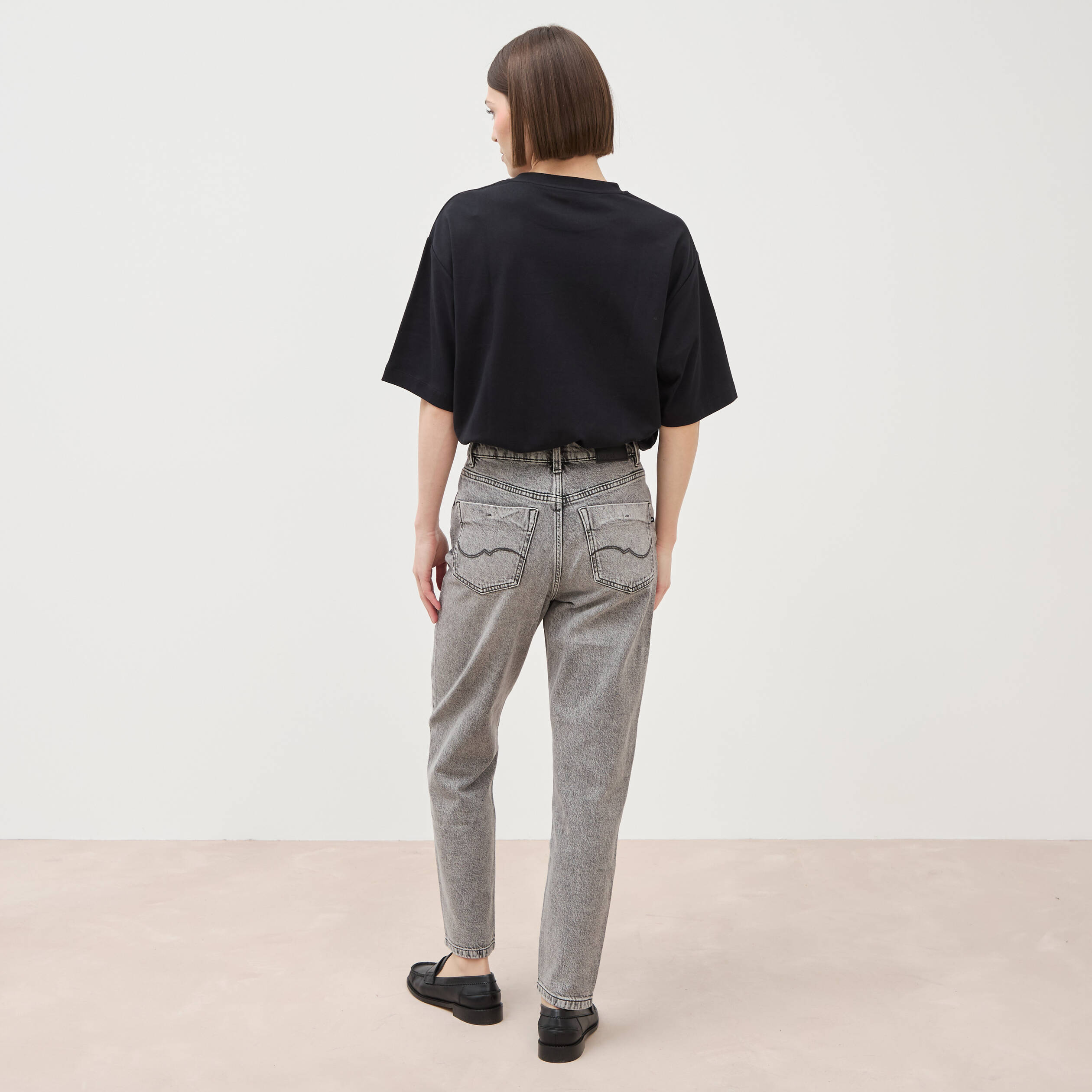 Jeans mom 7/8&egrave;me denim snow gris femme