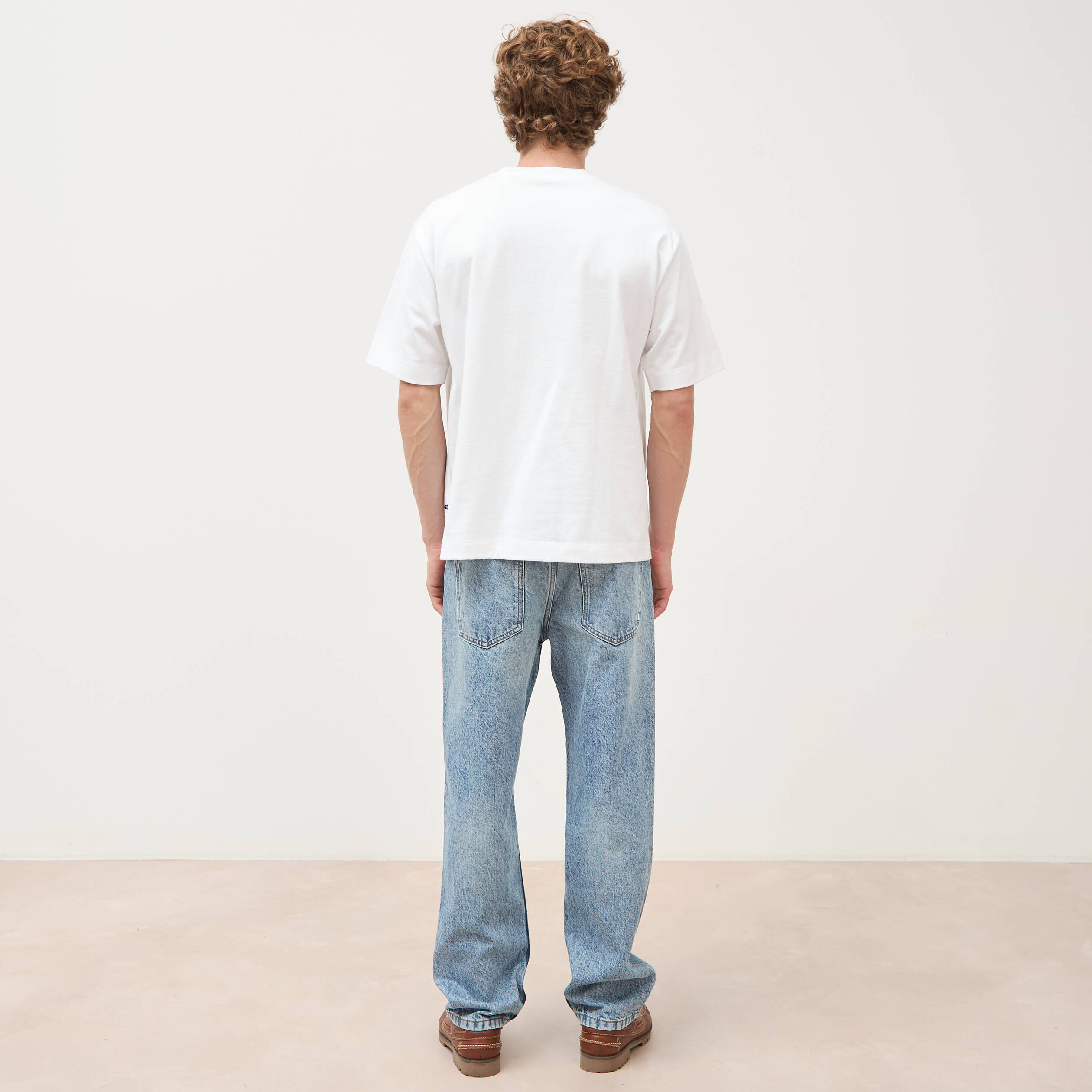 T-shirt droit en coton col ras du cou blanc homme