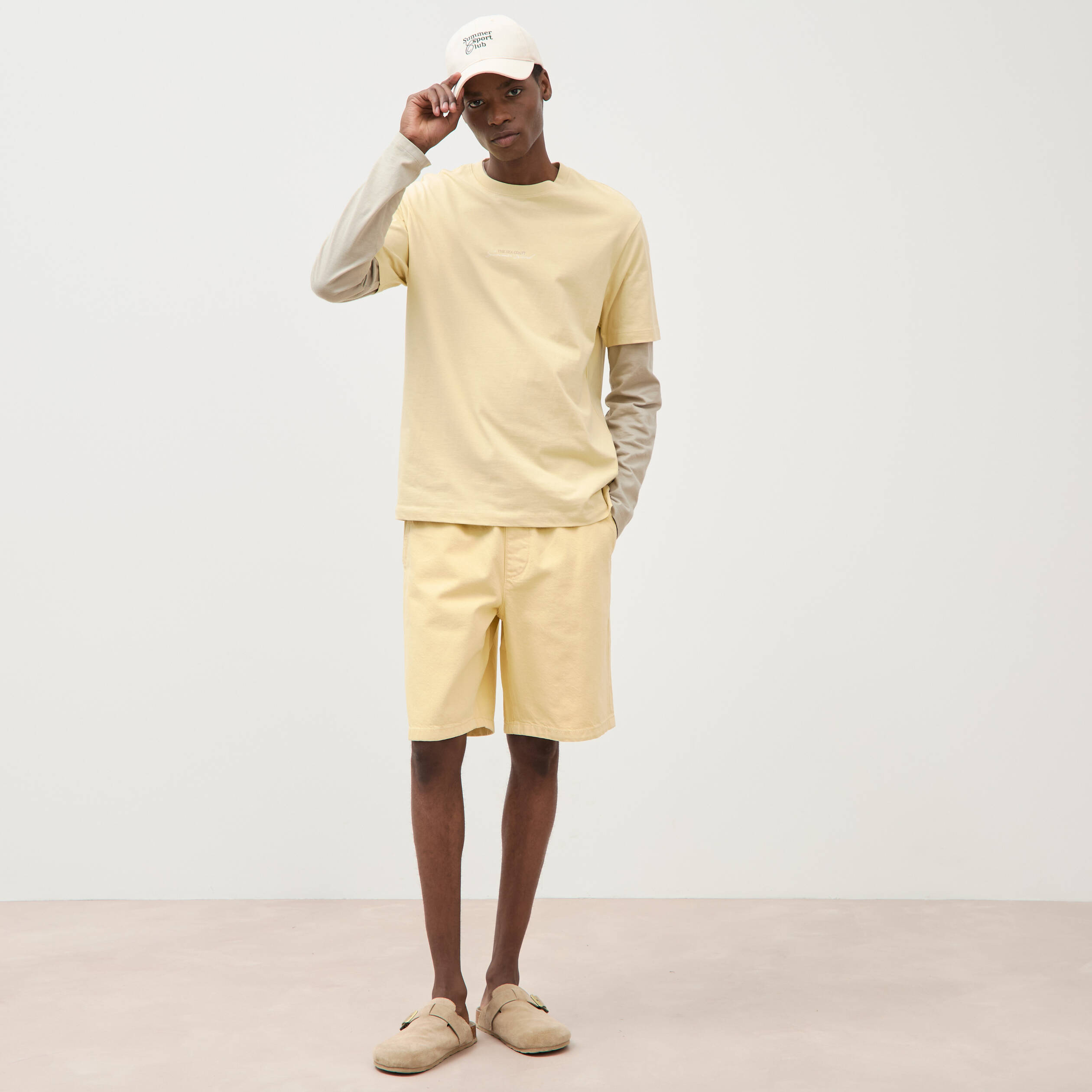 T-shirt en coton manches courtes jaune clair homme