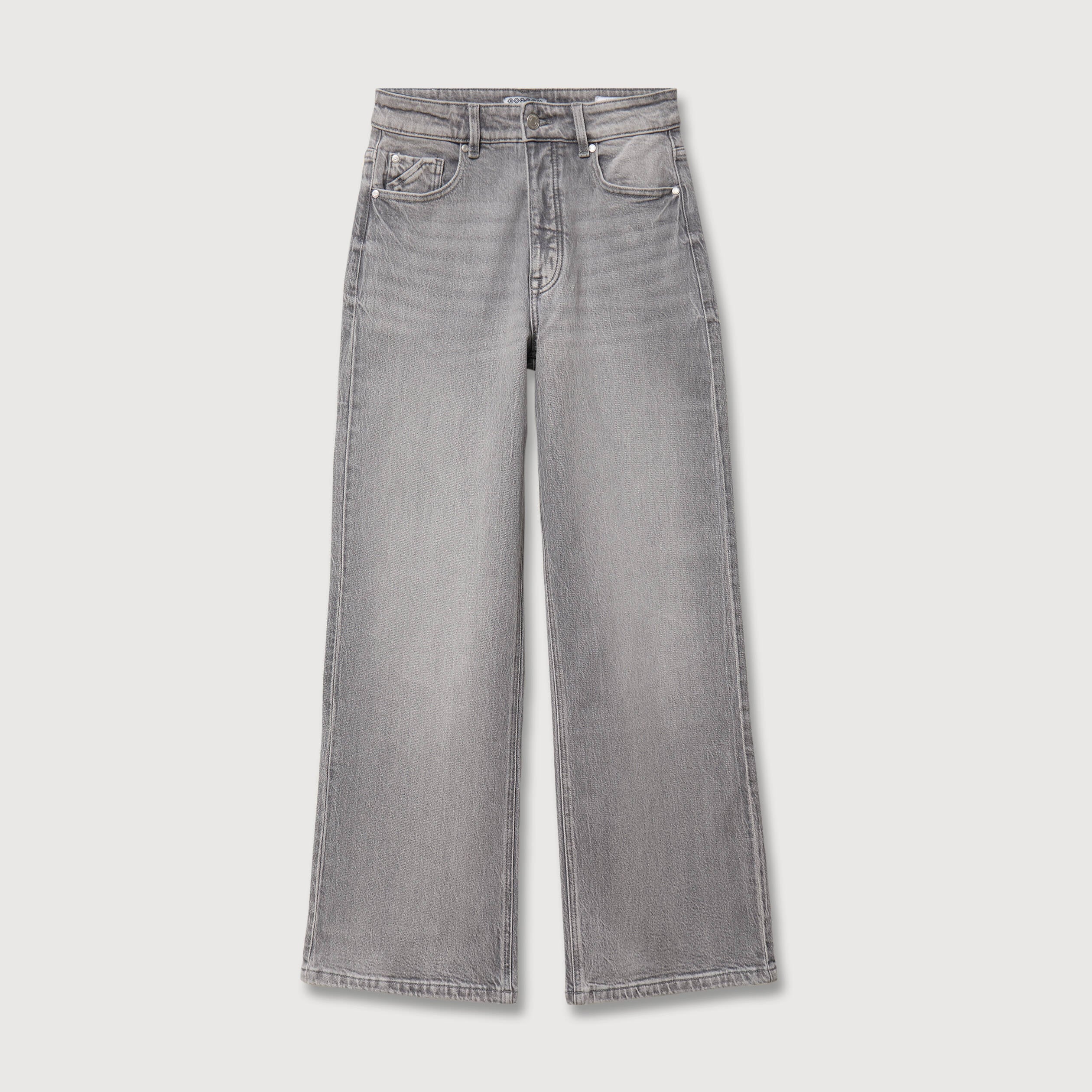 Jeans large taille haute denim gris femme