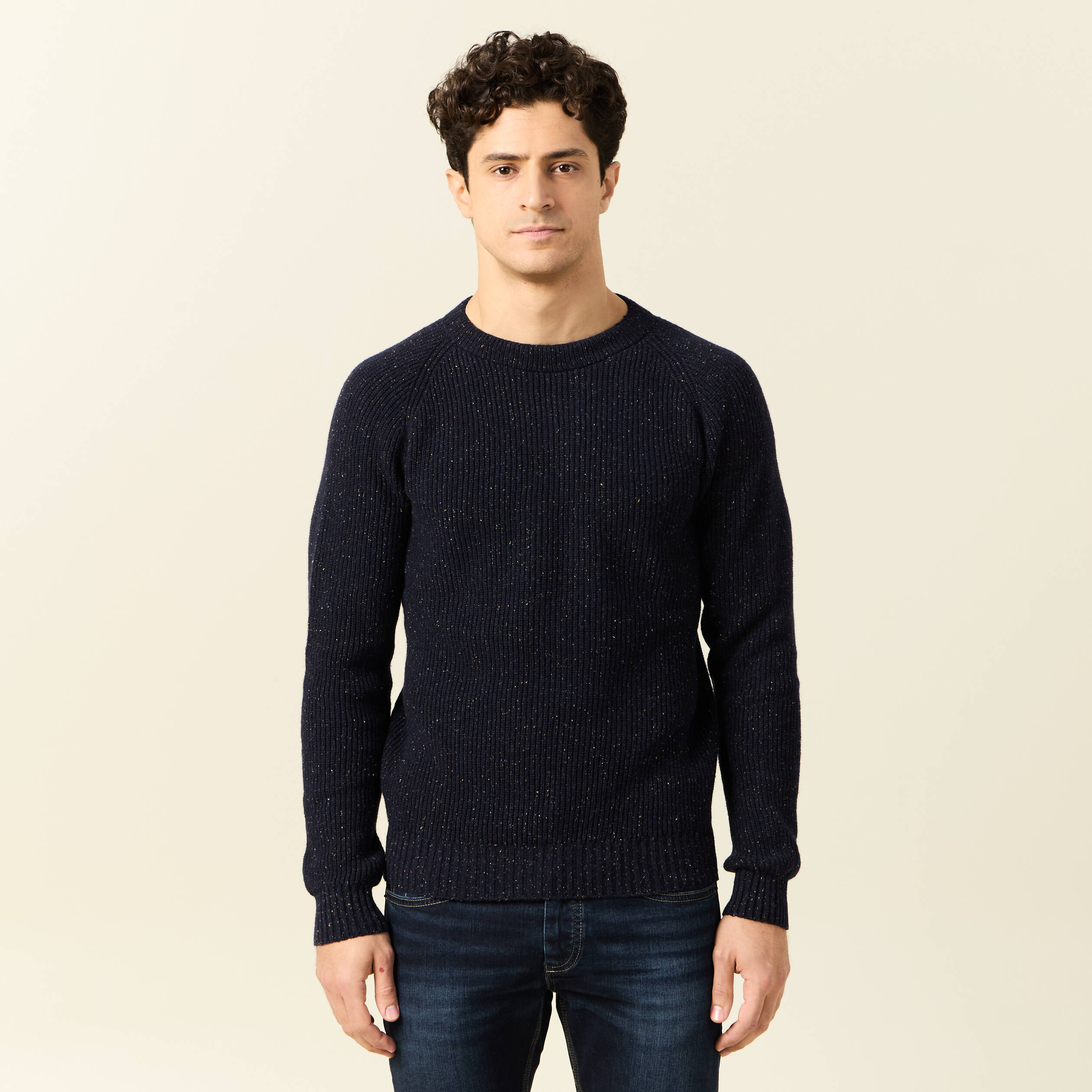 Pull manches longues fabriqu&eacute; en France bleu marine homme
