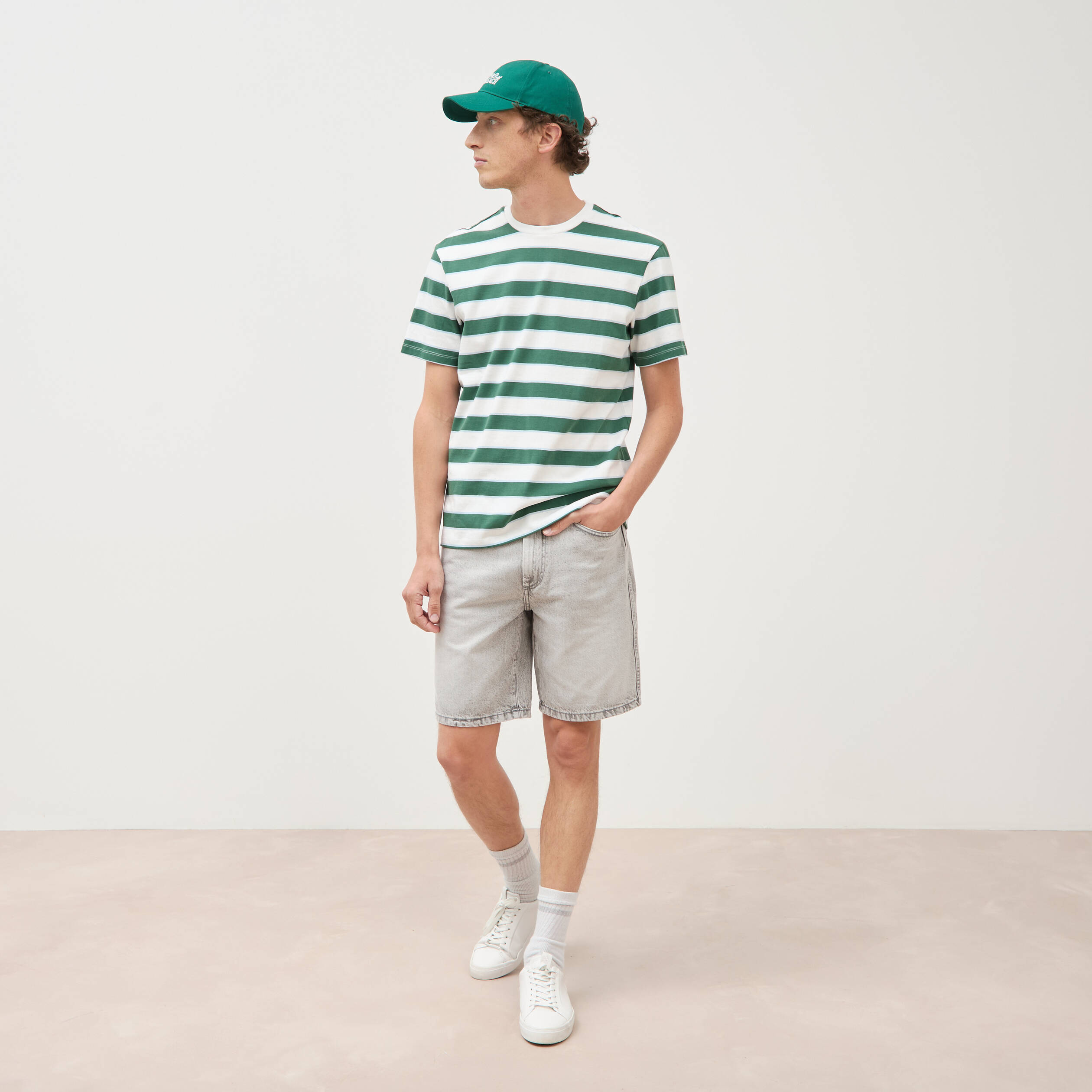 T-shirt ample en coton col rond ecru homme
