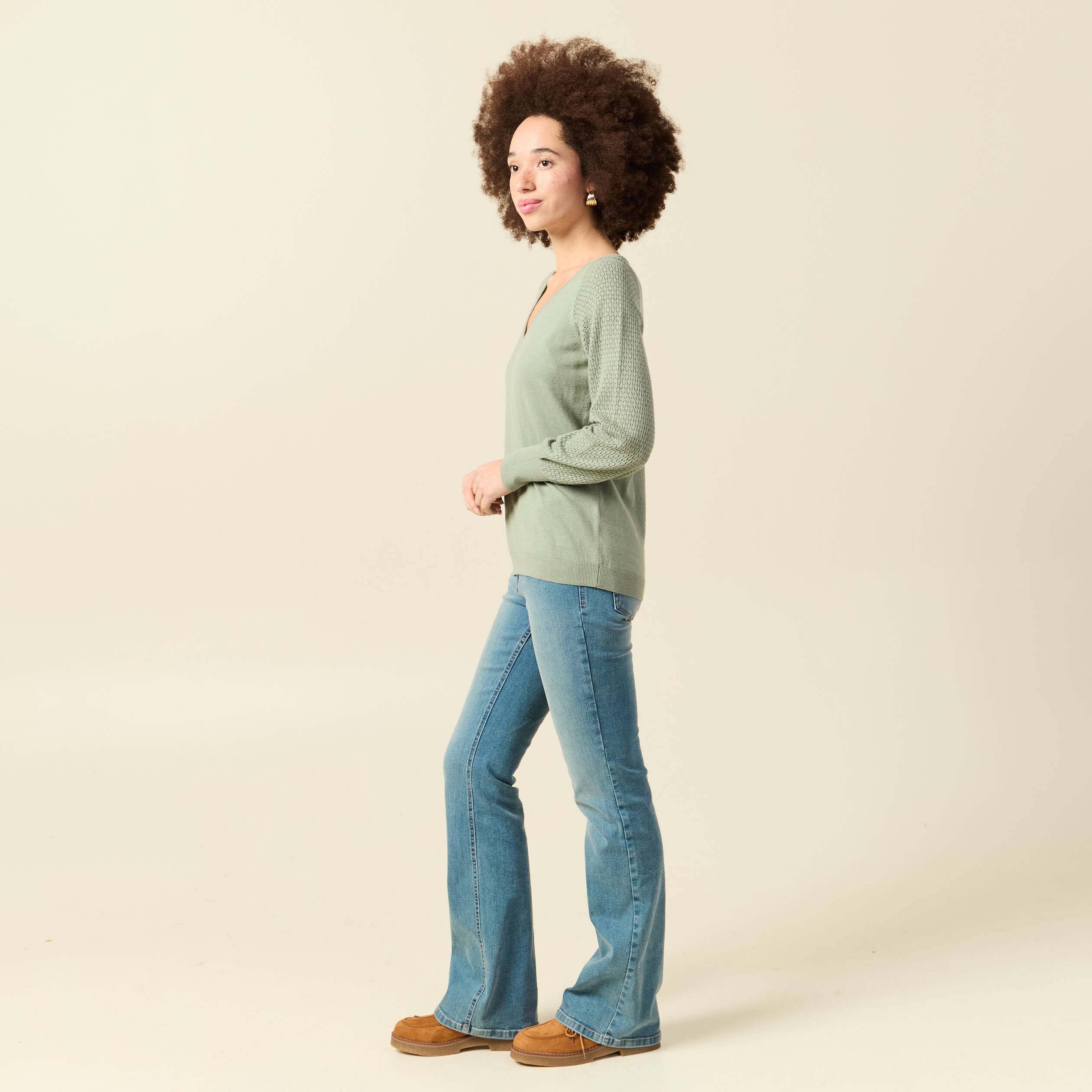 Pull manches longues vert kaki femme