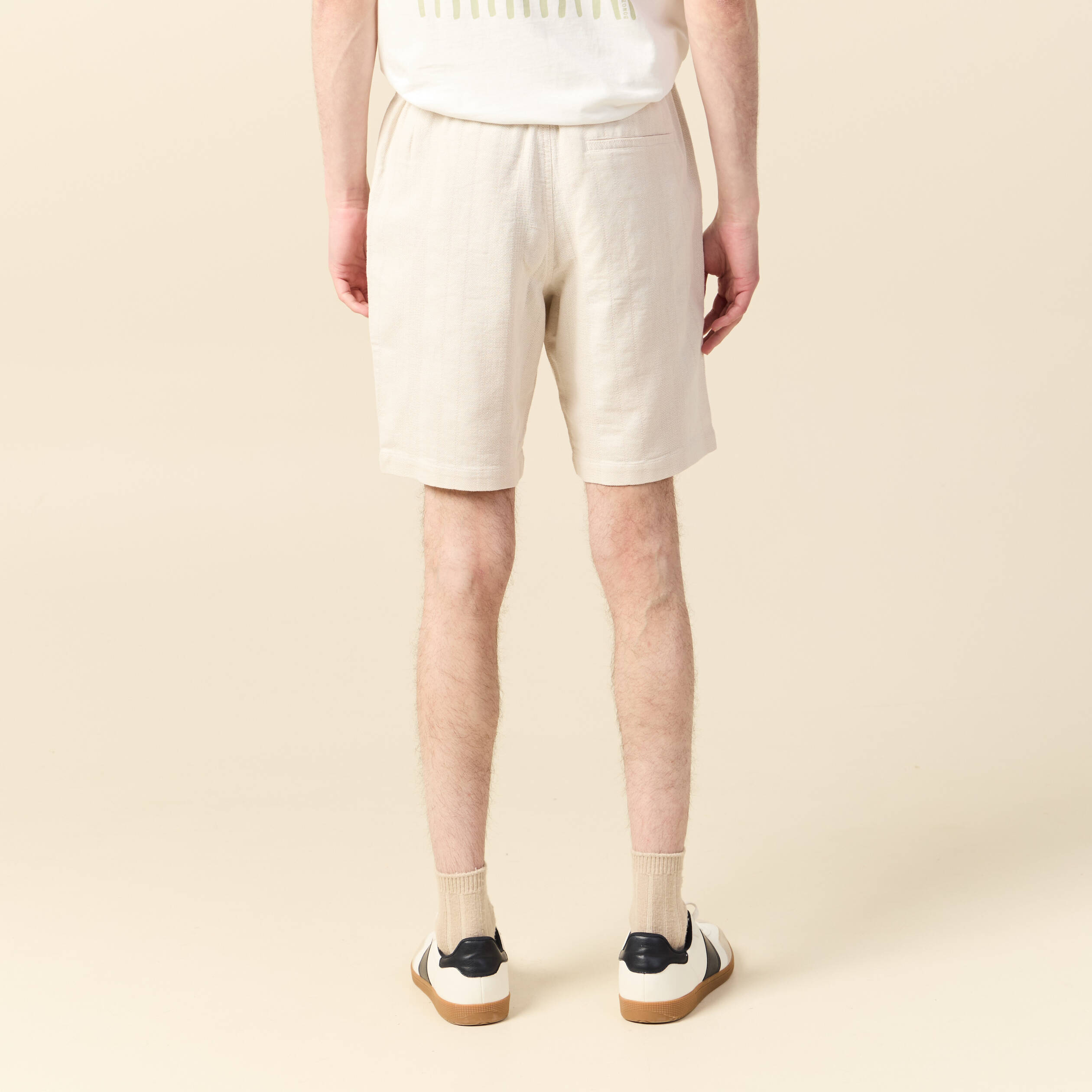 Bermuda droit &agrave; coulisse ecru homme