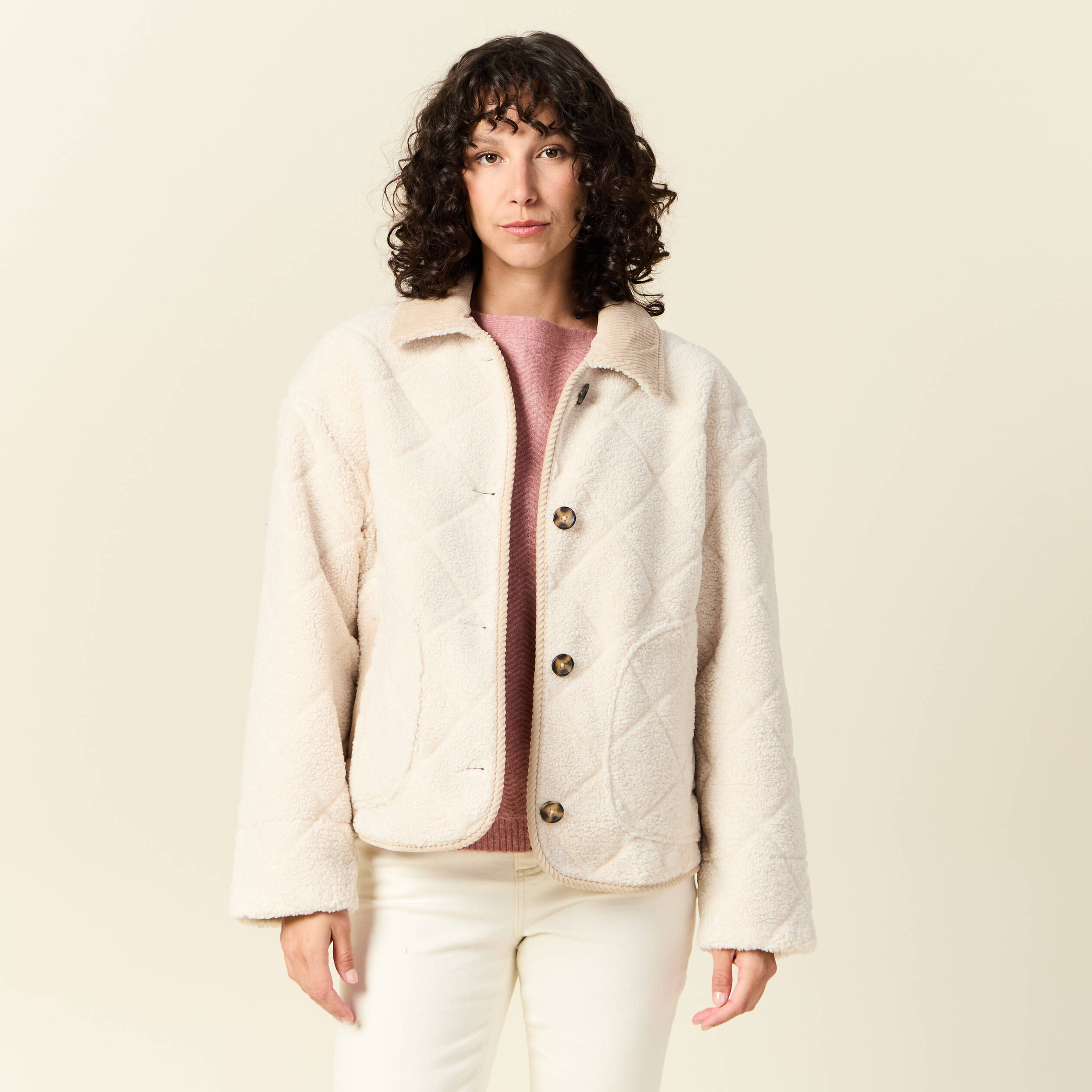 Blouson bouclette creme femme