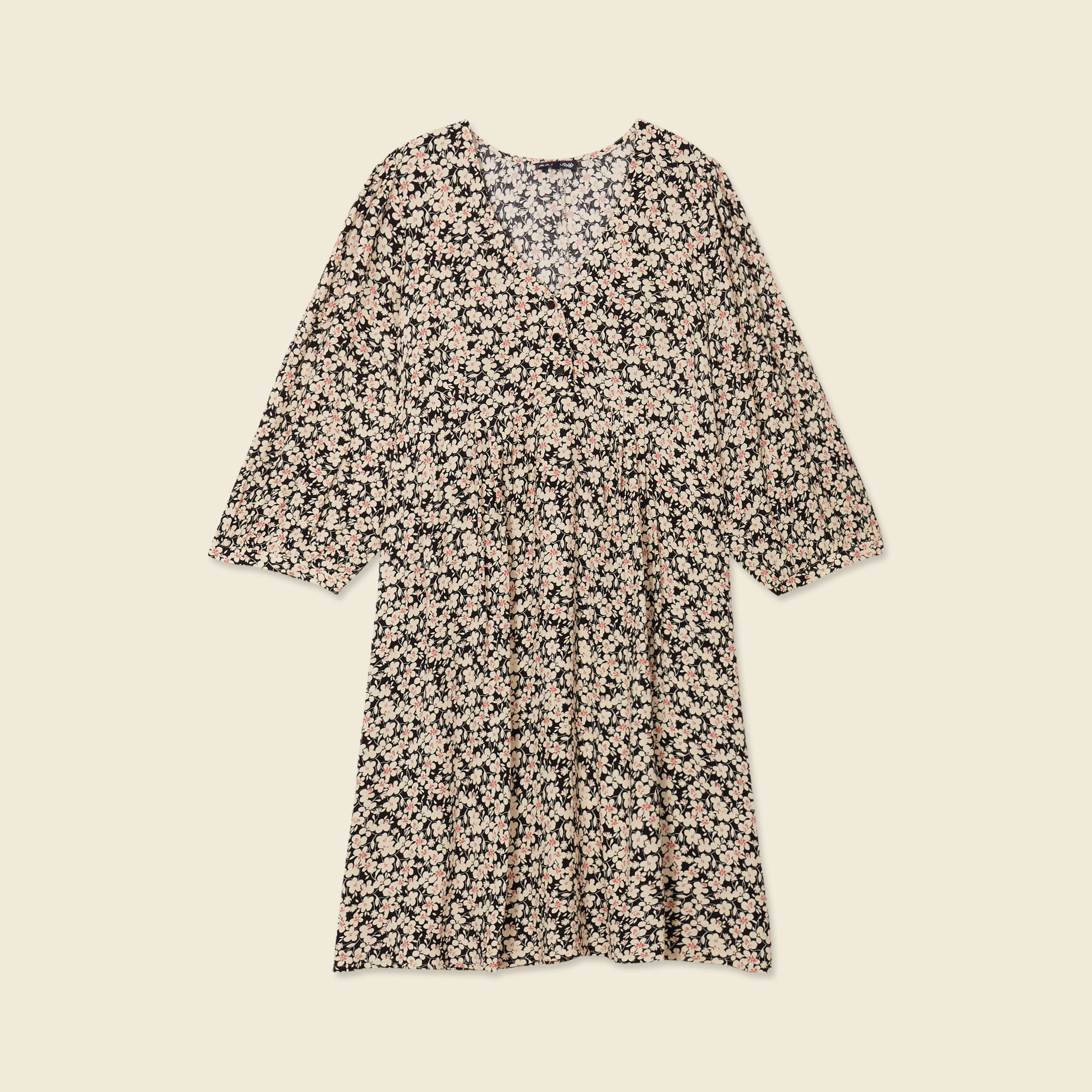 Robe évasée manches 3/4 noir femme