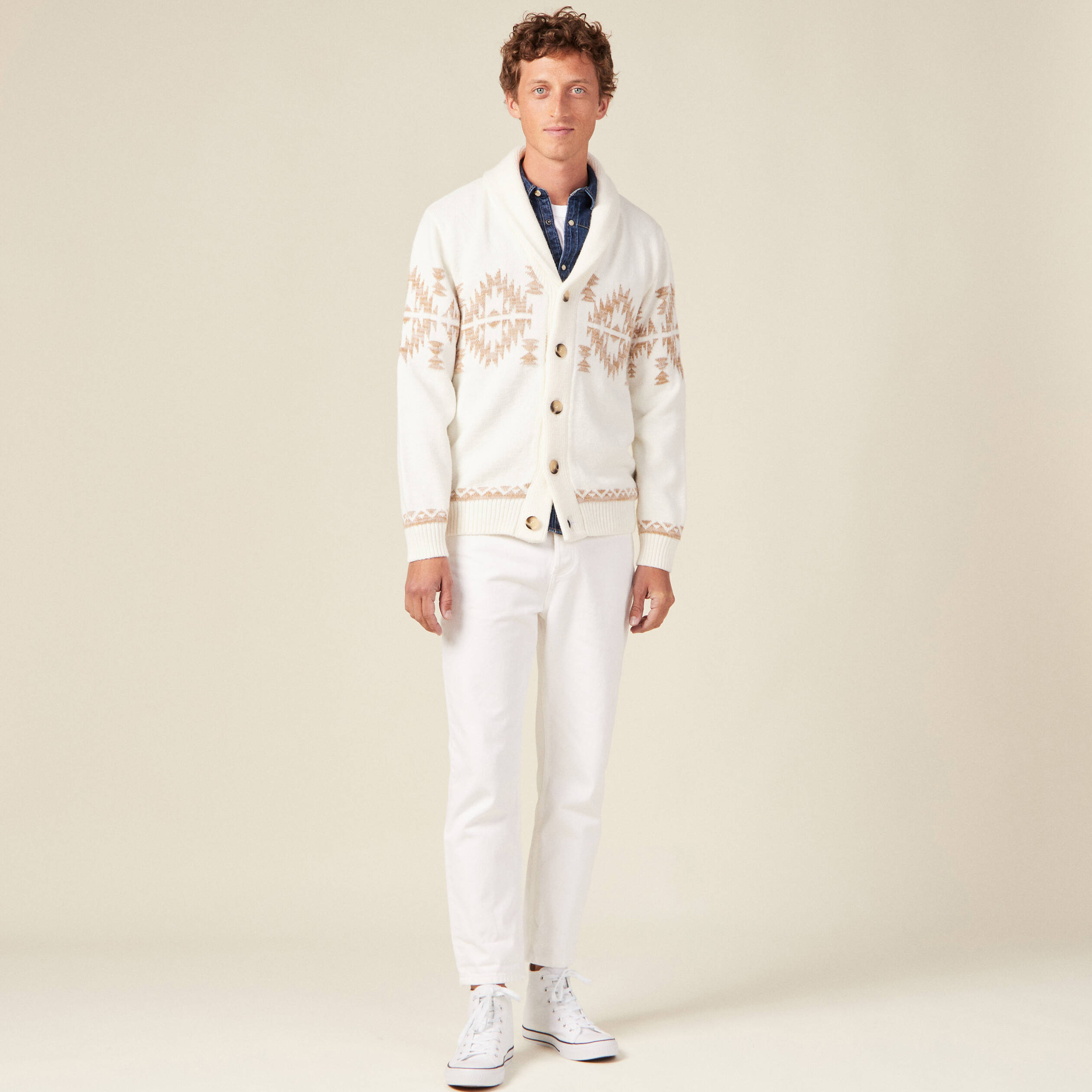 Gilet manches longues ecru homme