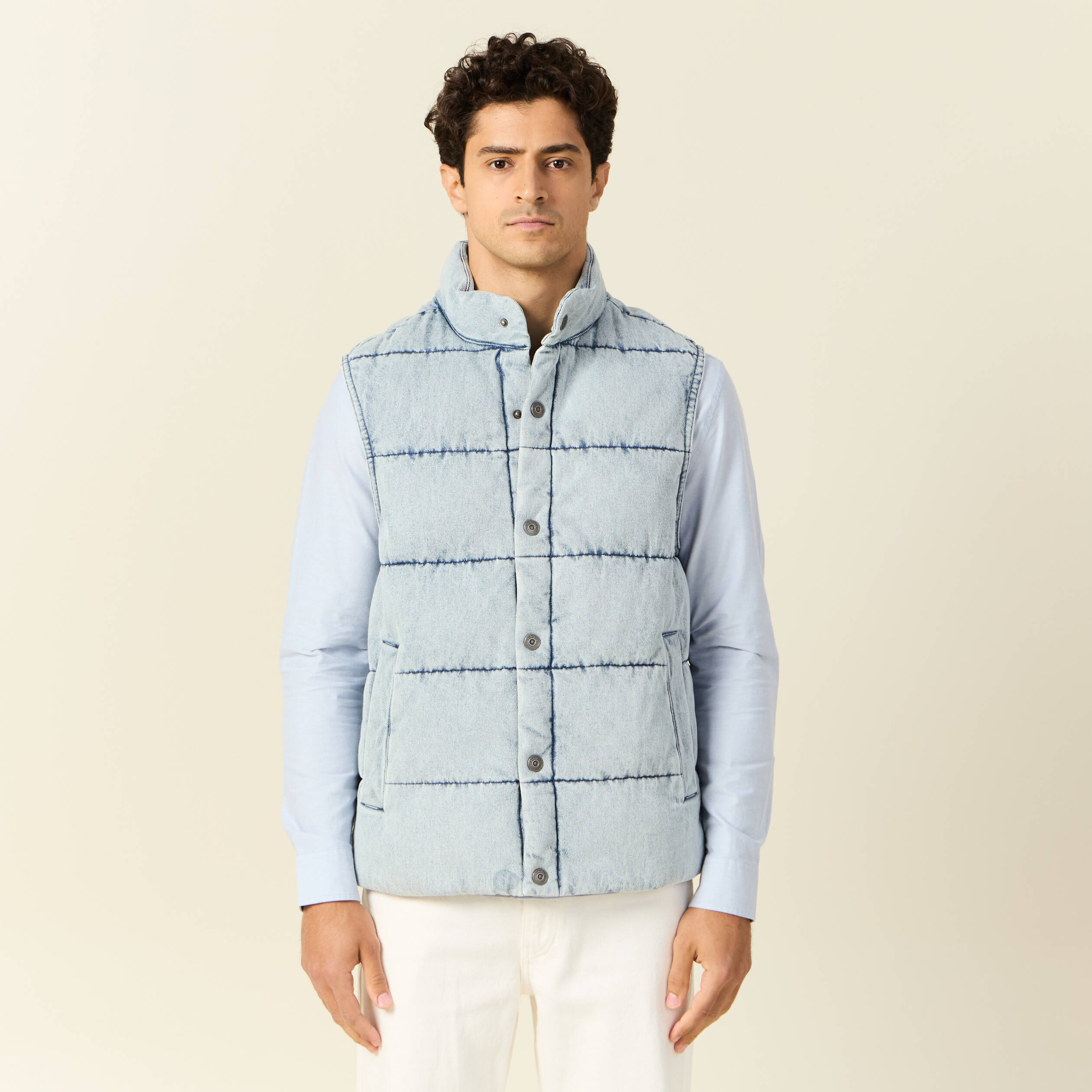 doudoune sans manches en jean denim bleach homme Doudoune sans manches en jean denim bleach homme