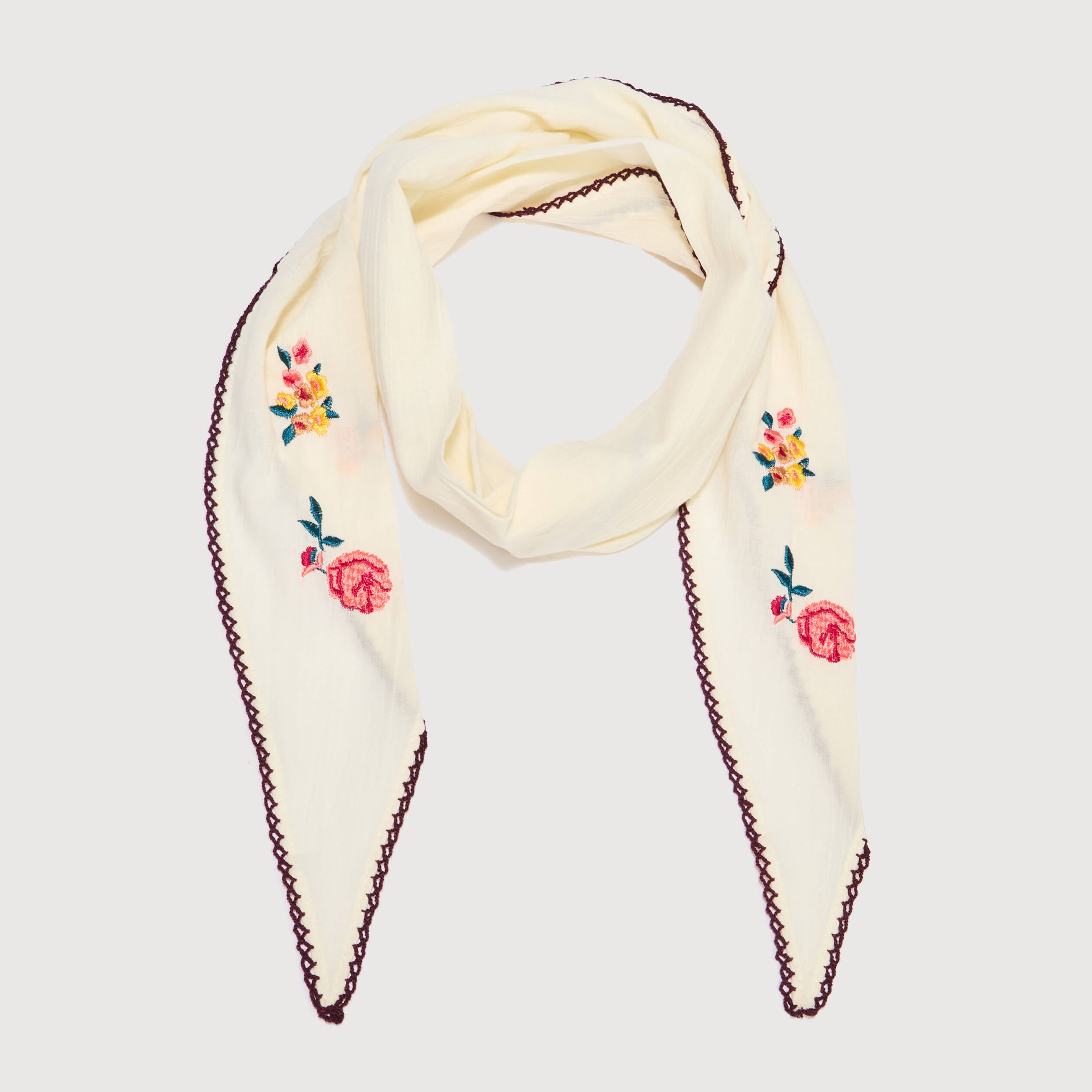 Foulard en coton avec broderie ivoire femme
