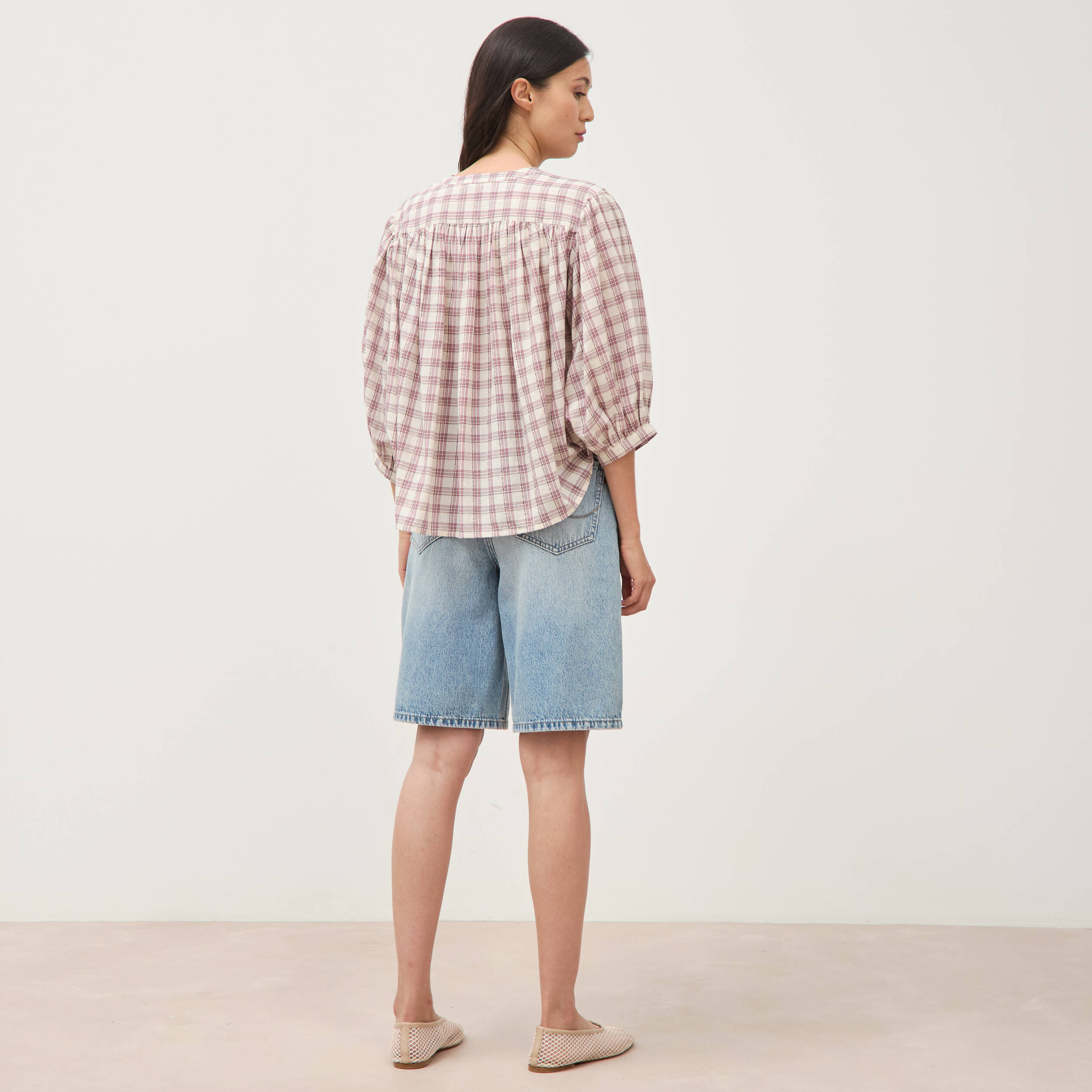 Chemise oversize &agrave; carreaux marron cognac femme