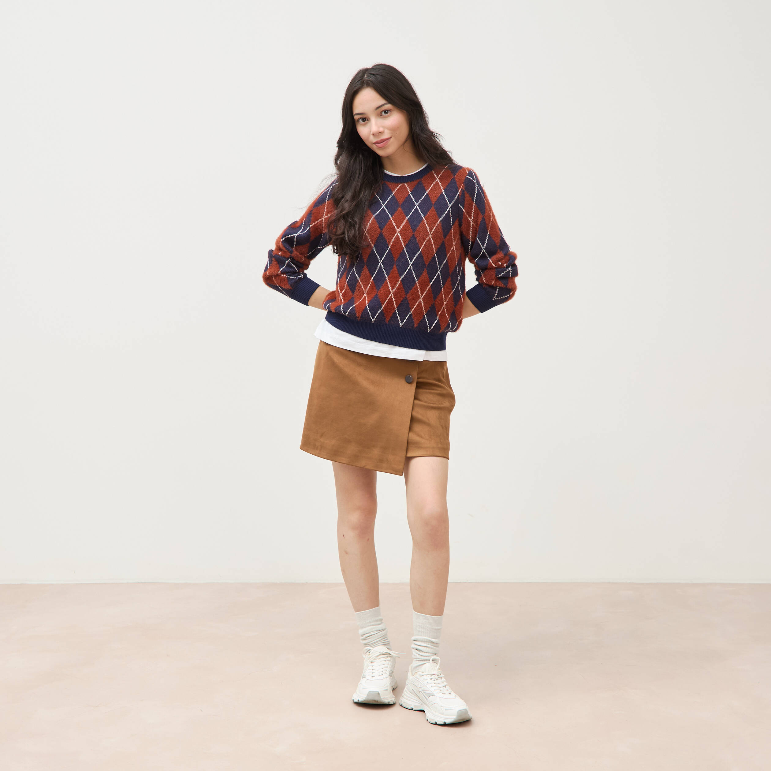 Pull droit manches longues col rond orange citrouille femme