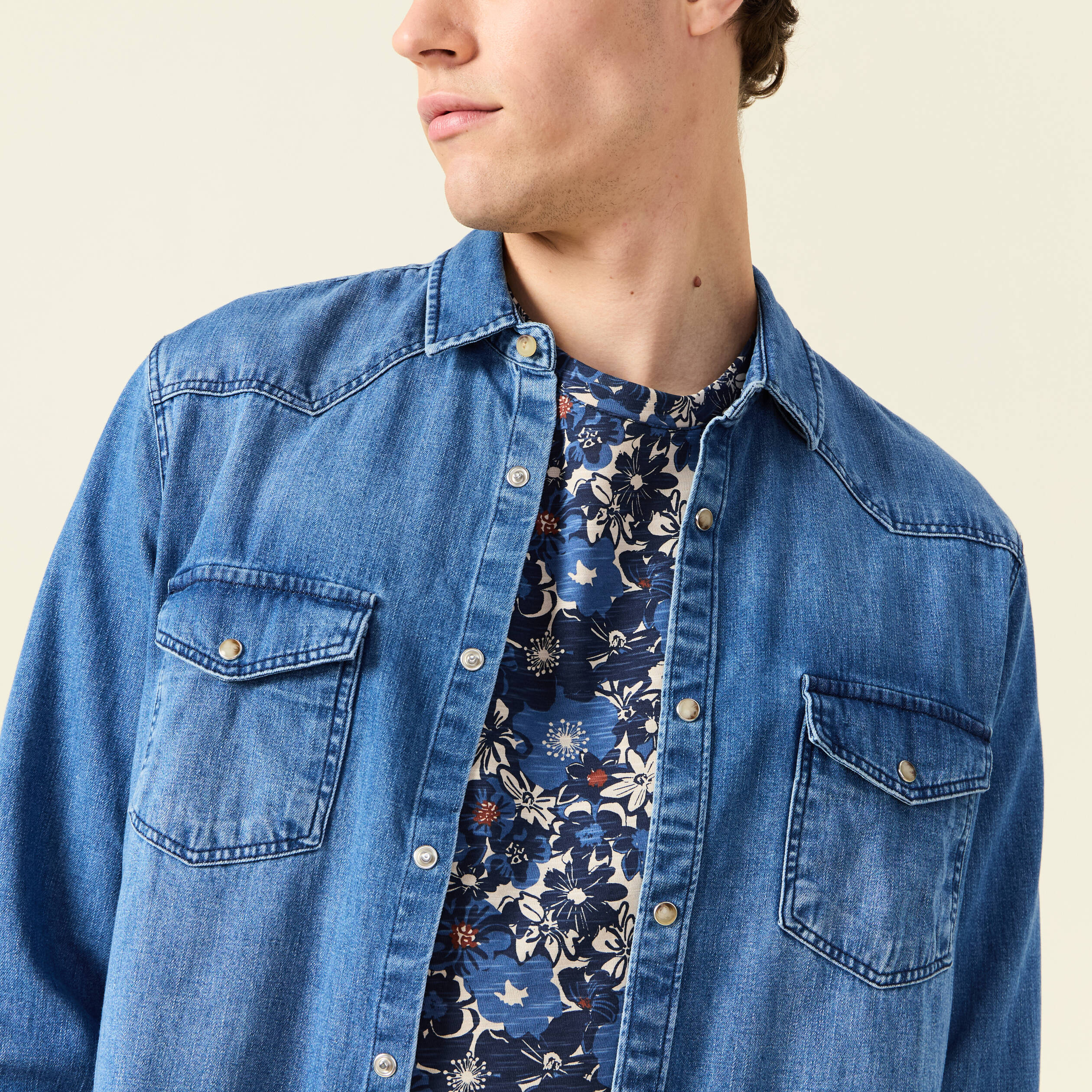 Chemise manches longues denim brut homme Vibs