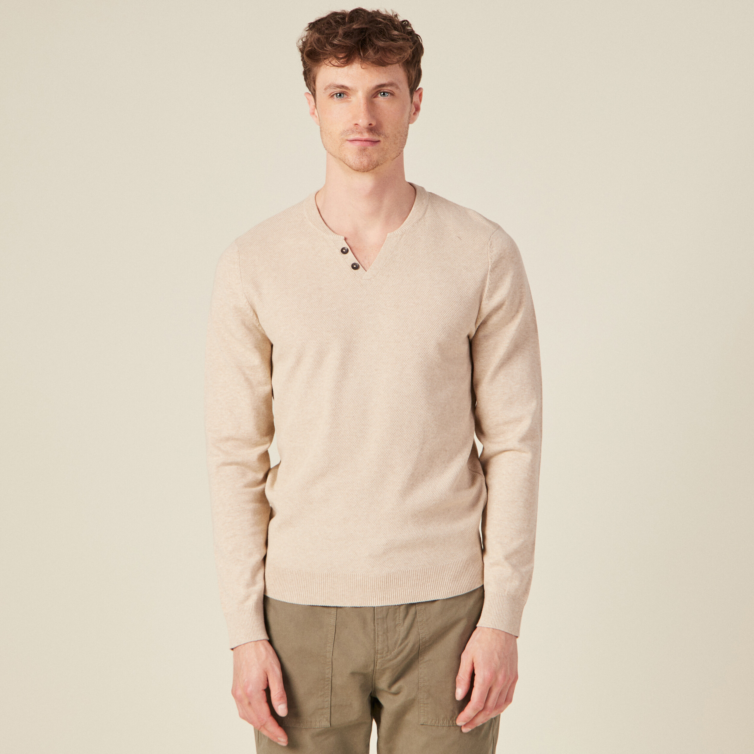 Pull manches longues beige homme