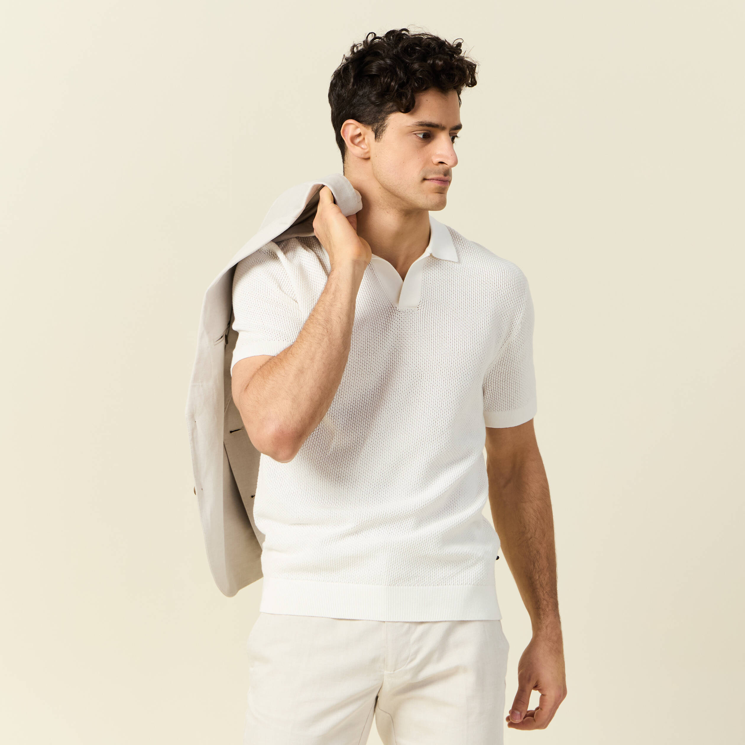 Polo manches courtes ecru homme