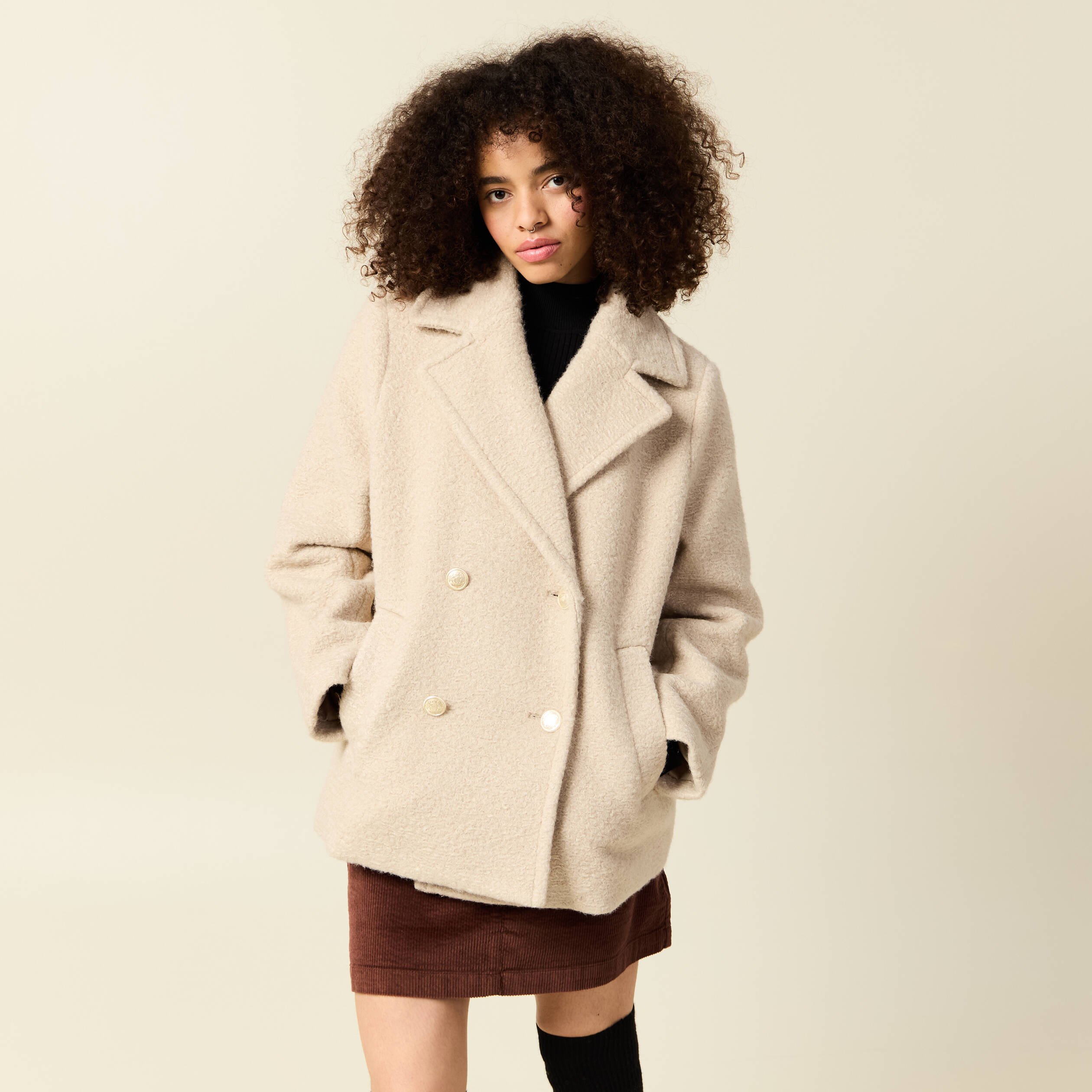 Caban oversize court beige femme | Vibs