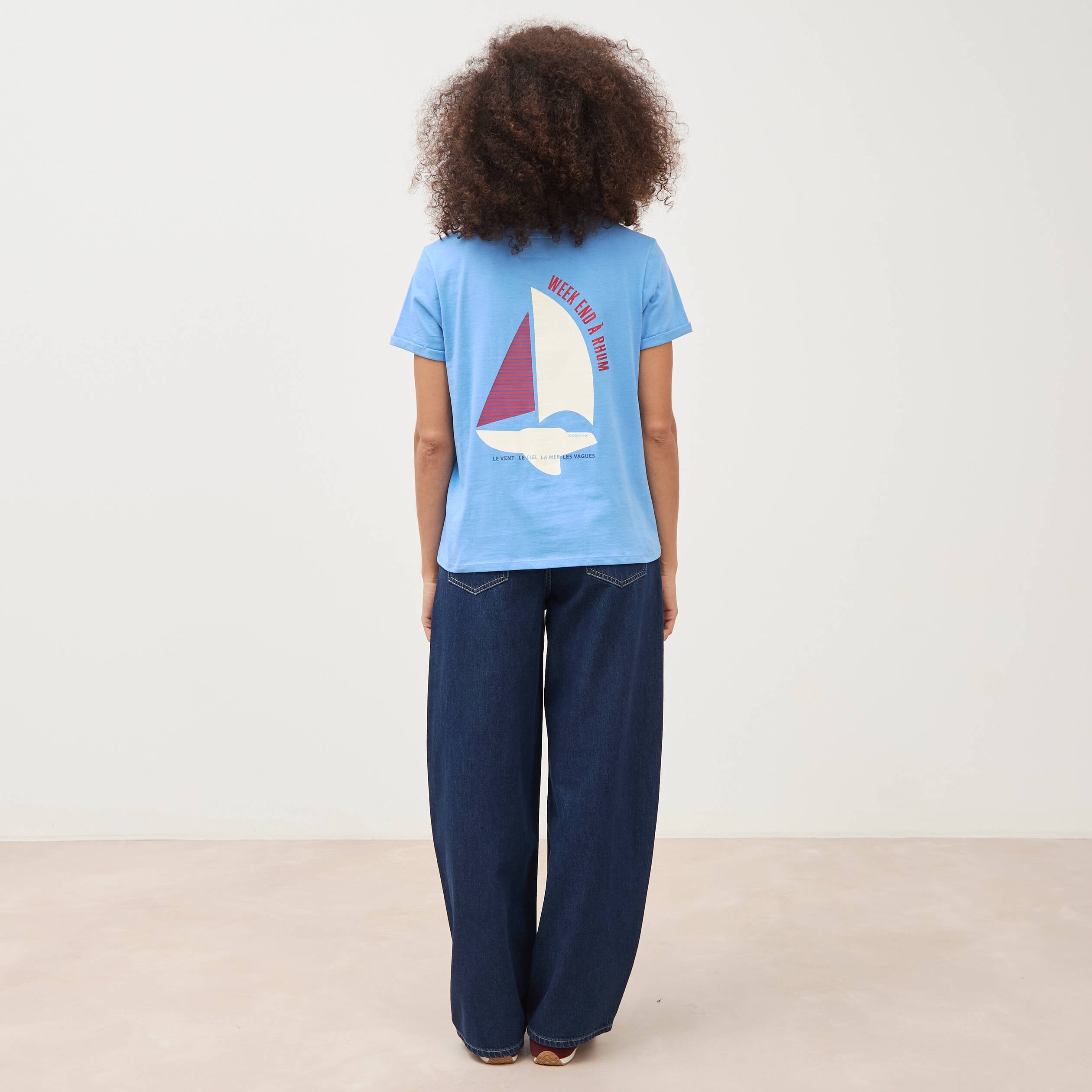T-shirt droit col rond manches courtes bleu clair femme