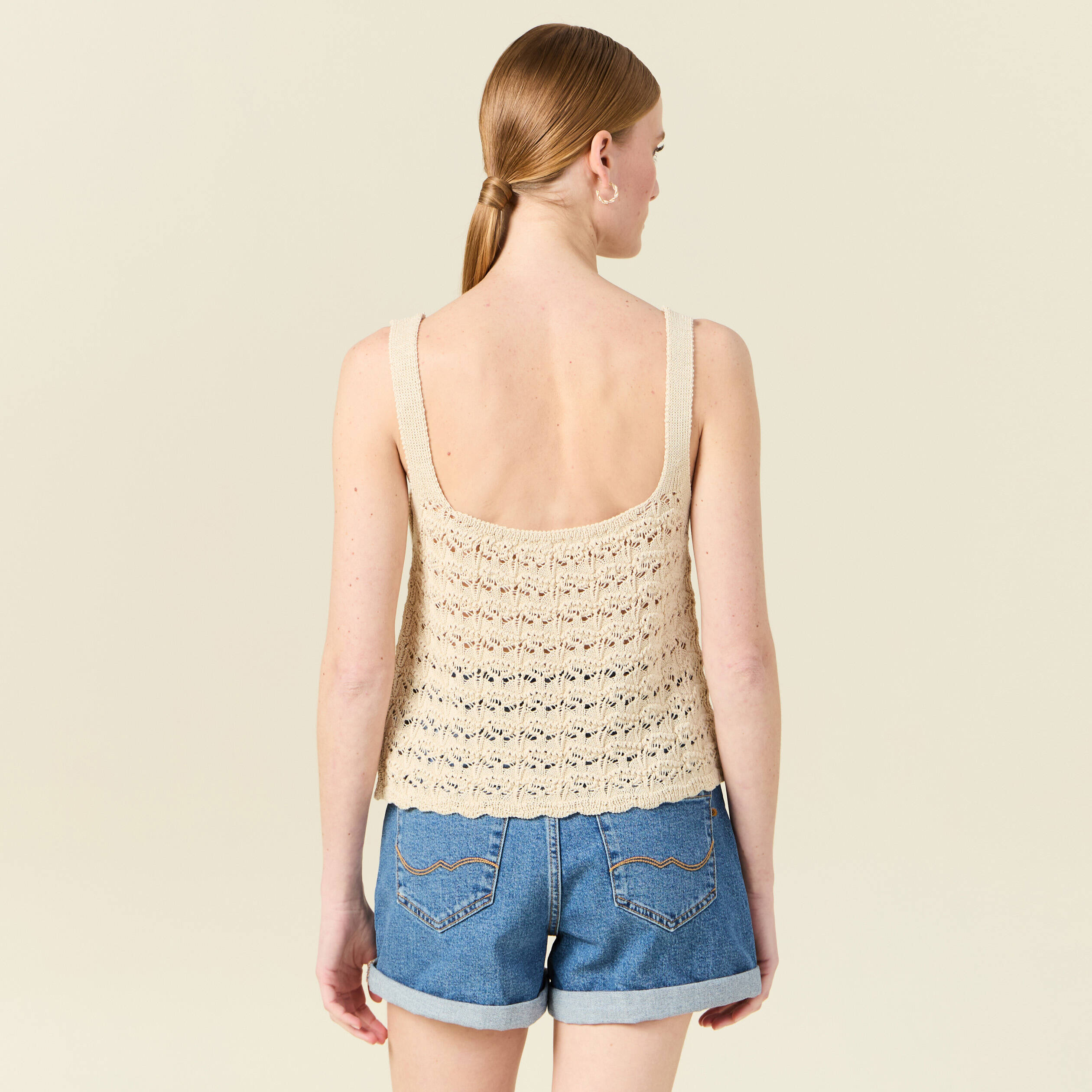 debardeur tricot ajoure creme femme Débardeur tricot ajouré creme femme