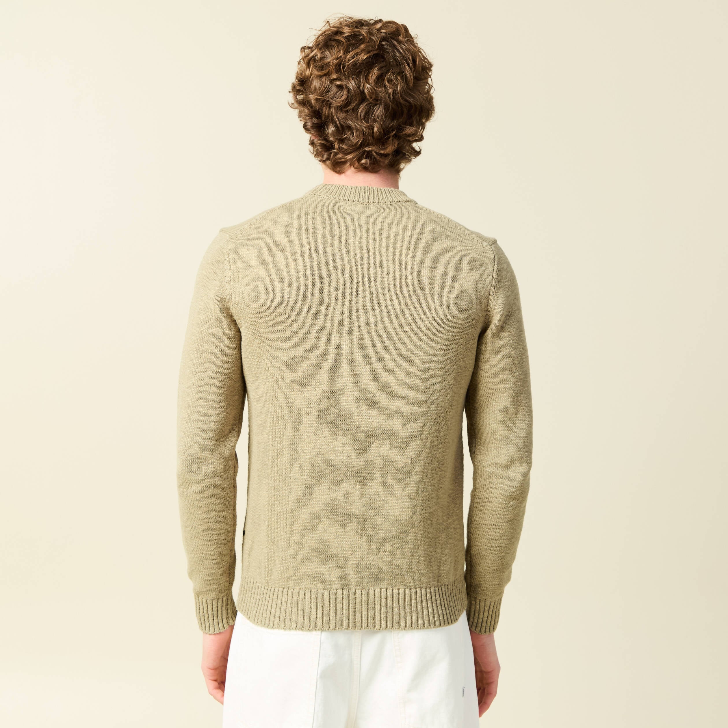 Pull col rond manches longues en coton beige fonce homme