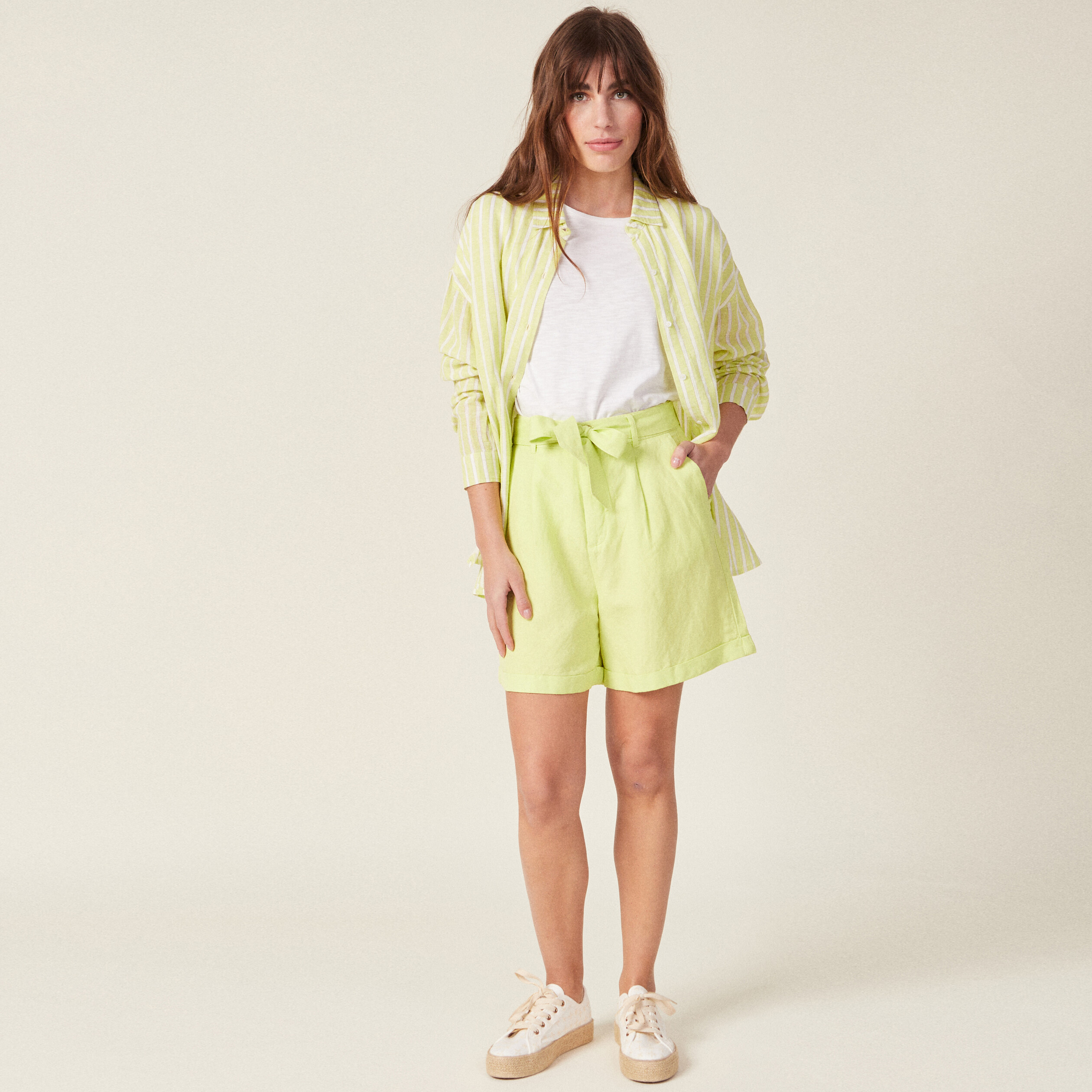 Chemise manches longues vert anis femme