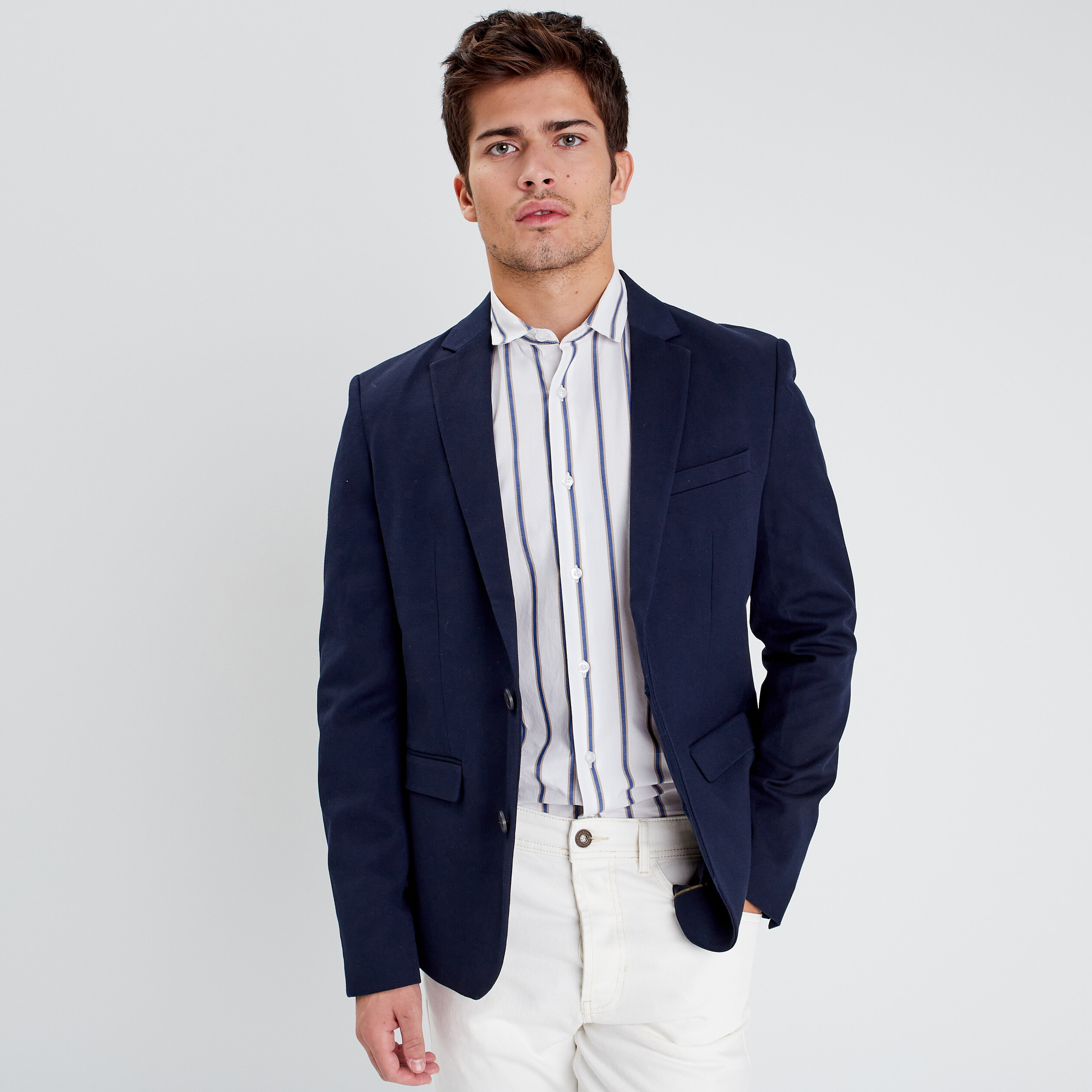 Vestes Homme, Blazer rayé bleu foncé