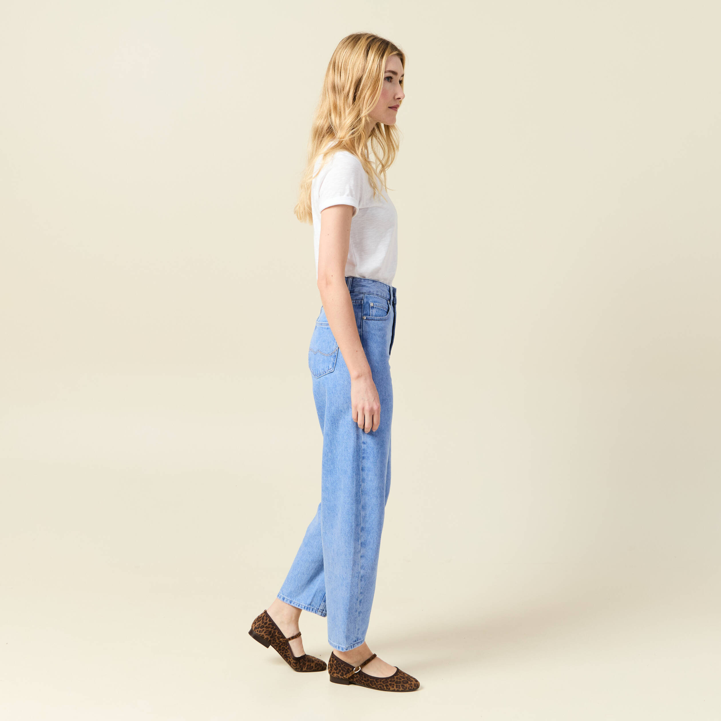 Jeans slouchy 7/8&egrave;me denim baby bleu femme