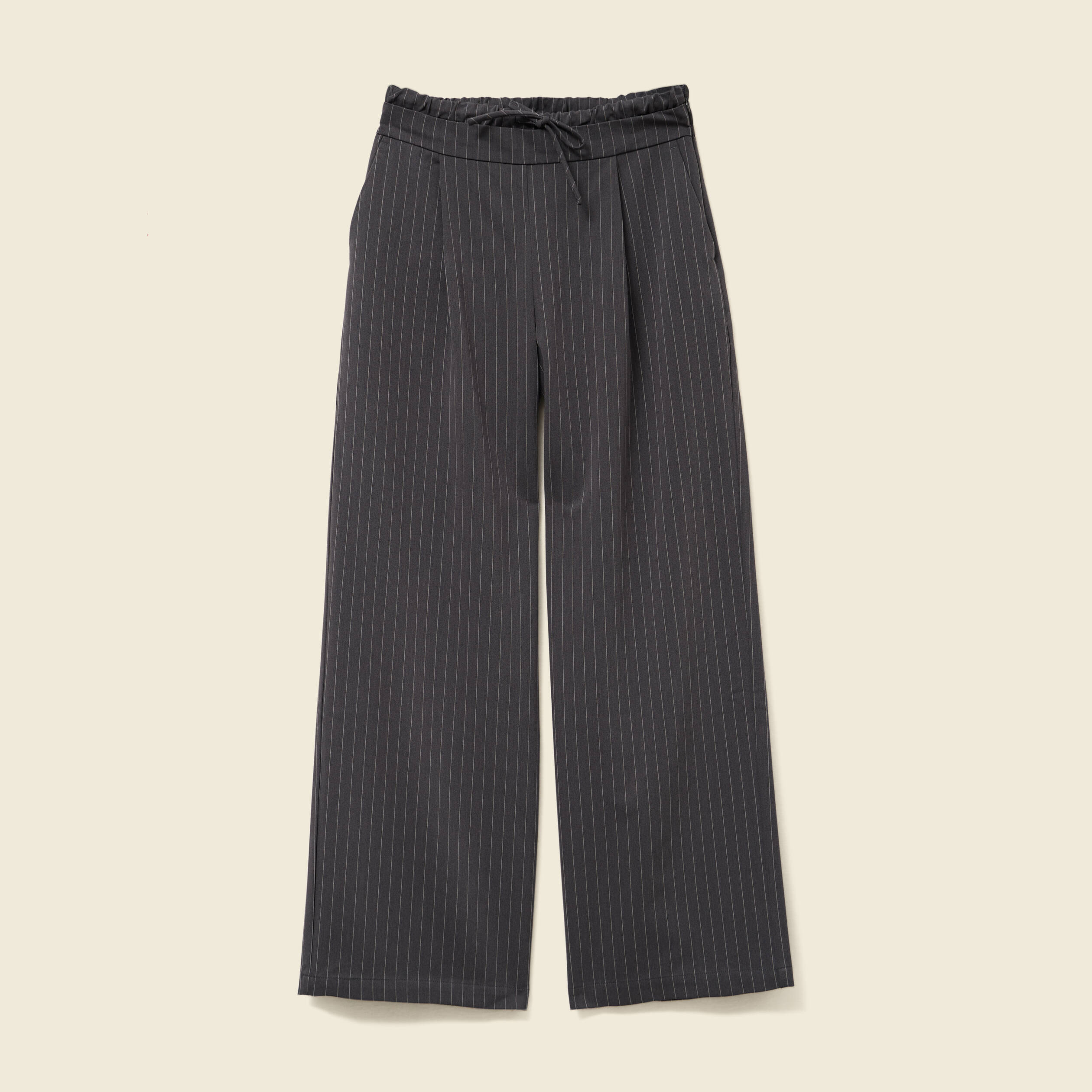 Pantalon large ceinture tissu fluide gris femme