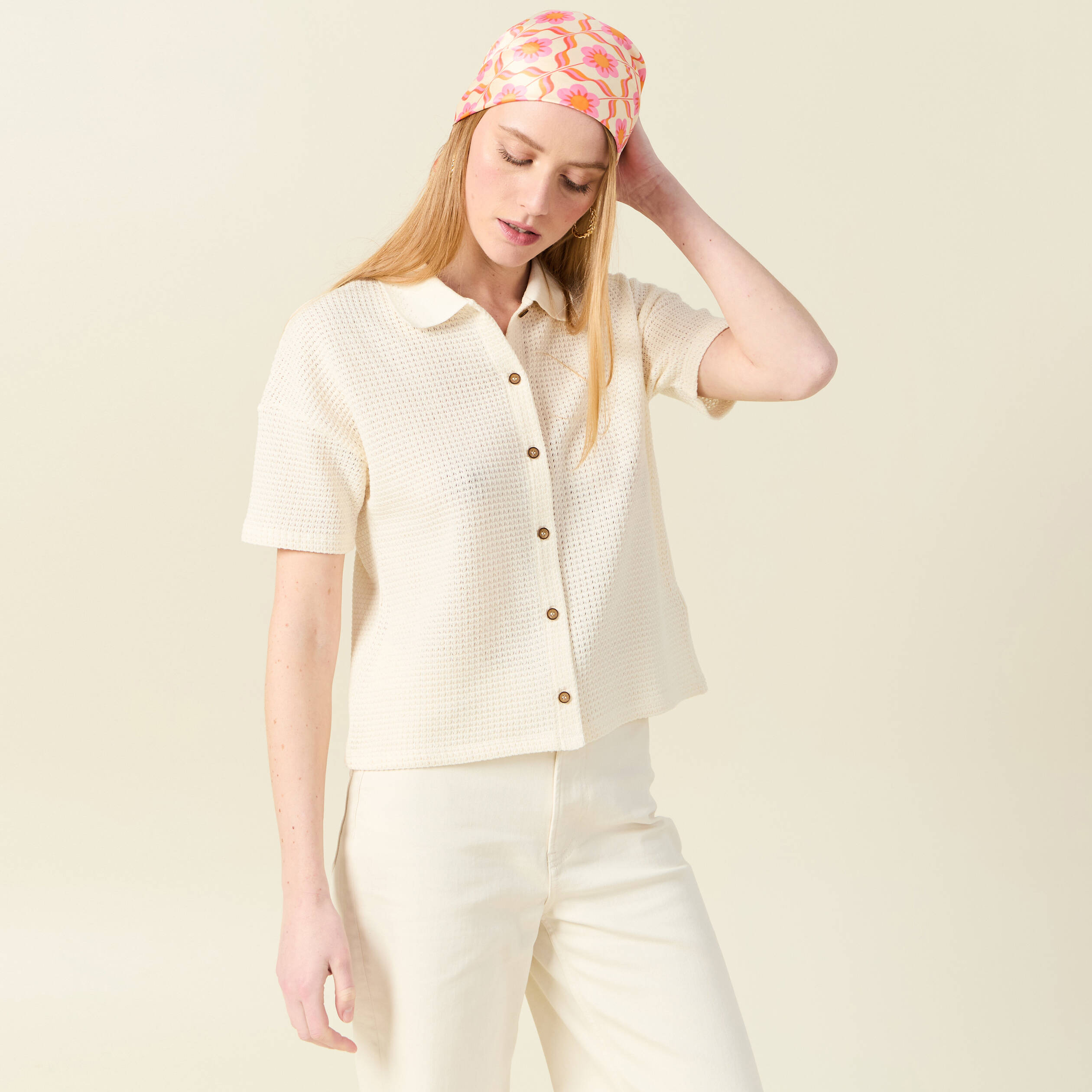 Polo manches courtes creme femme