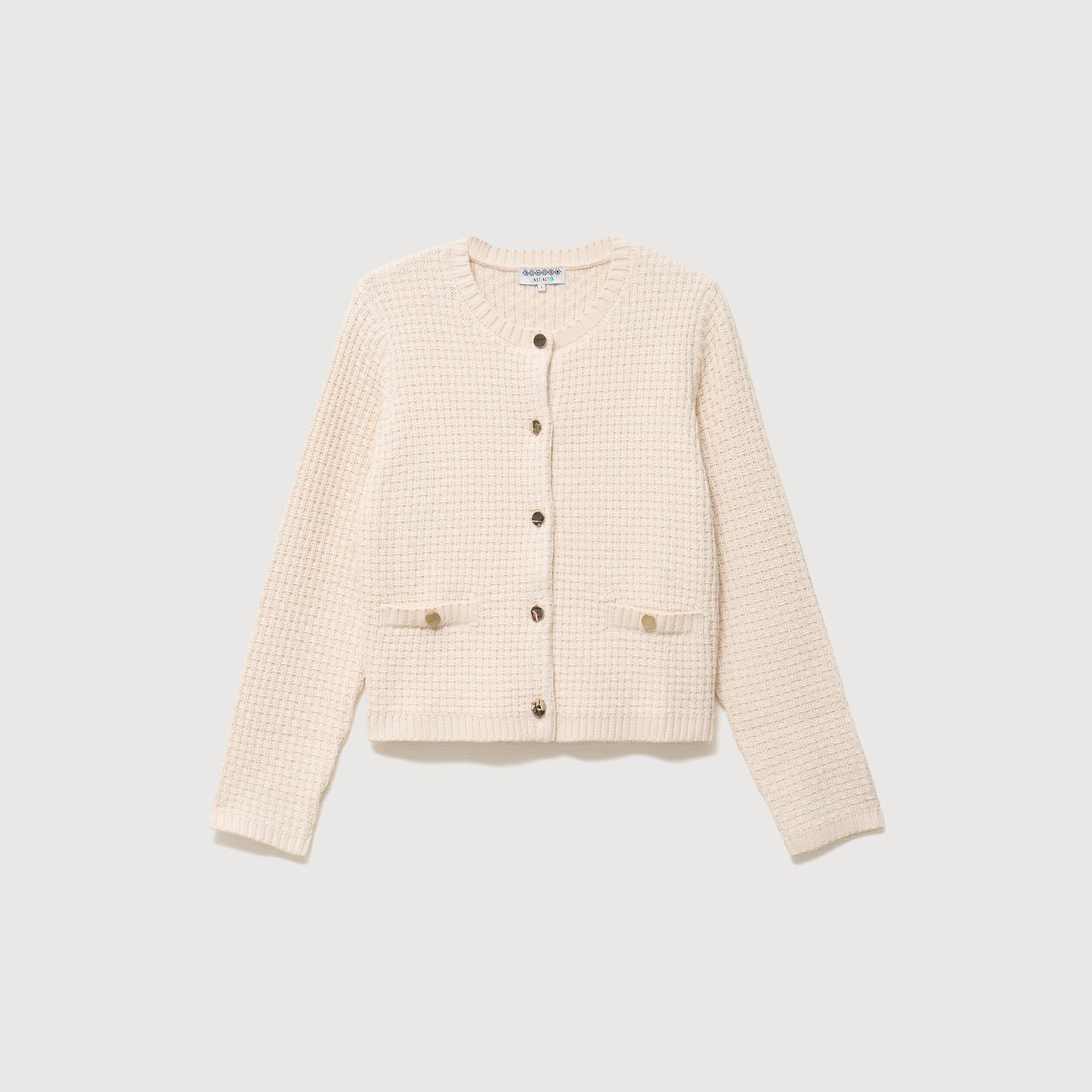 Gilet droit court manches longues ivoire femme