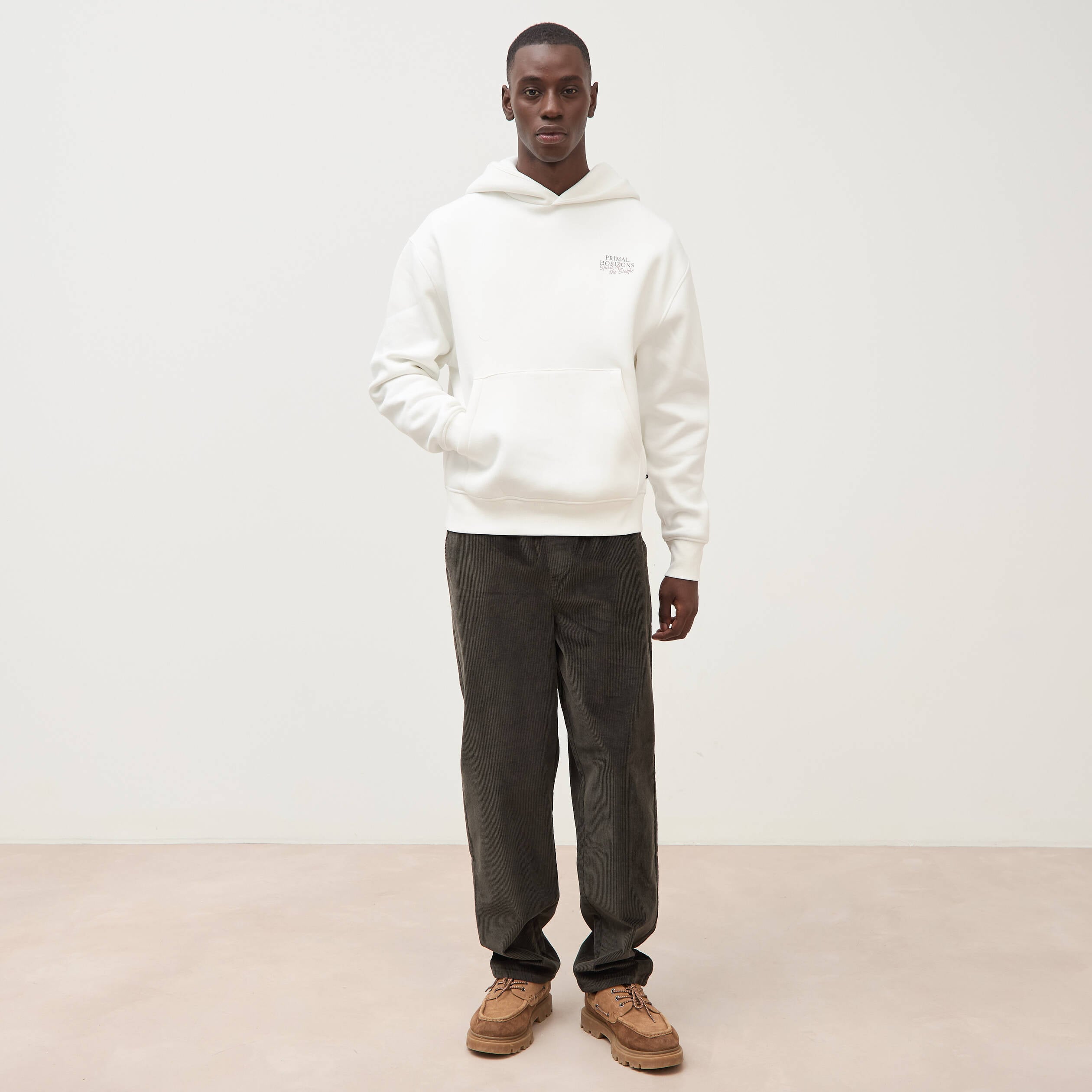 Sweat ample &agrave; capuche manches longues ecru homme