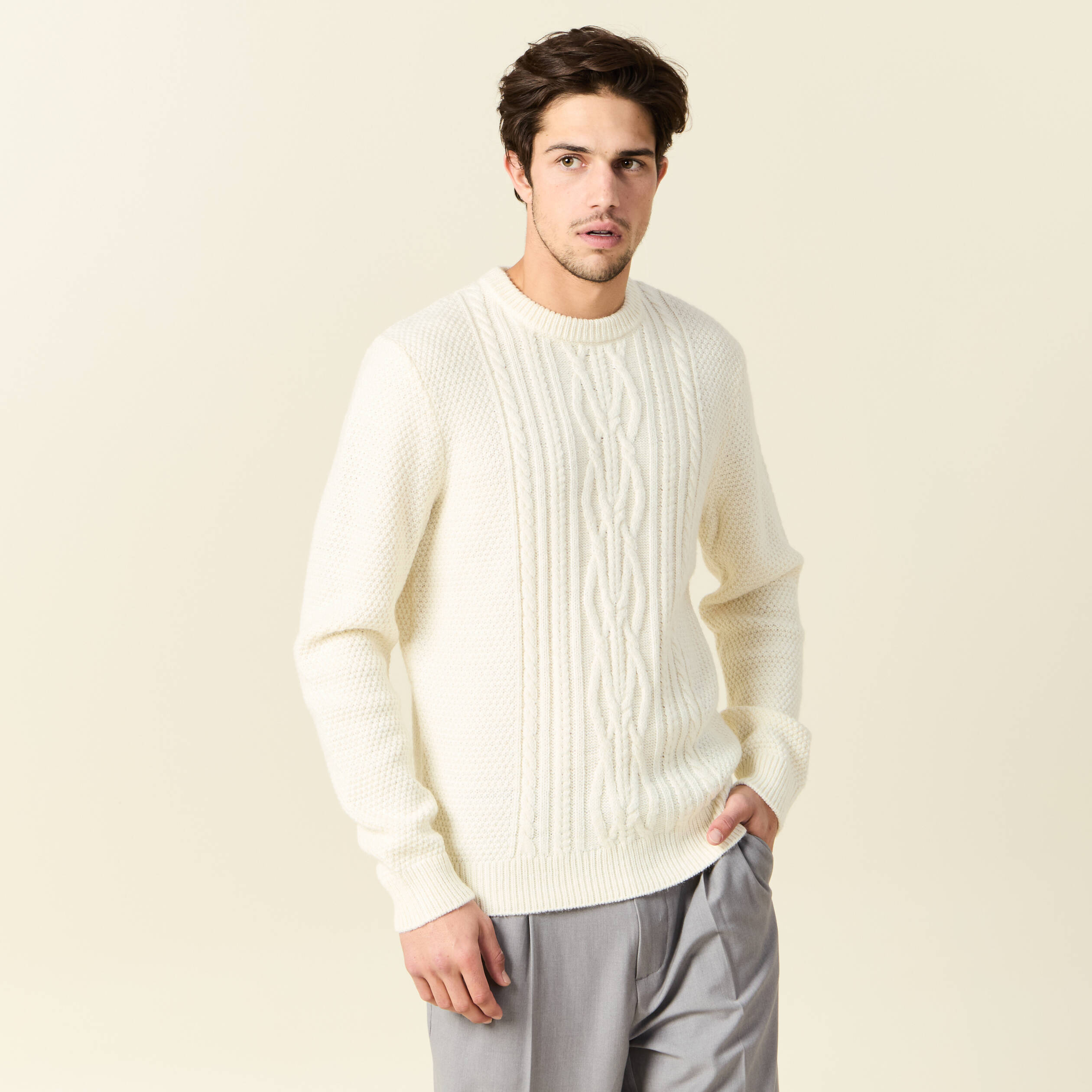 Pull manches longues ecru homme