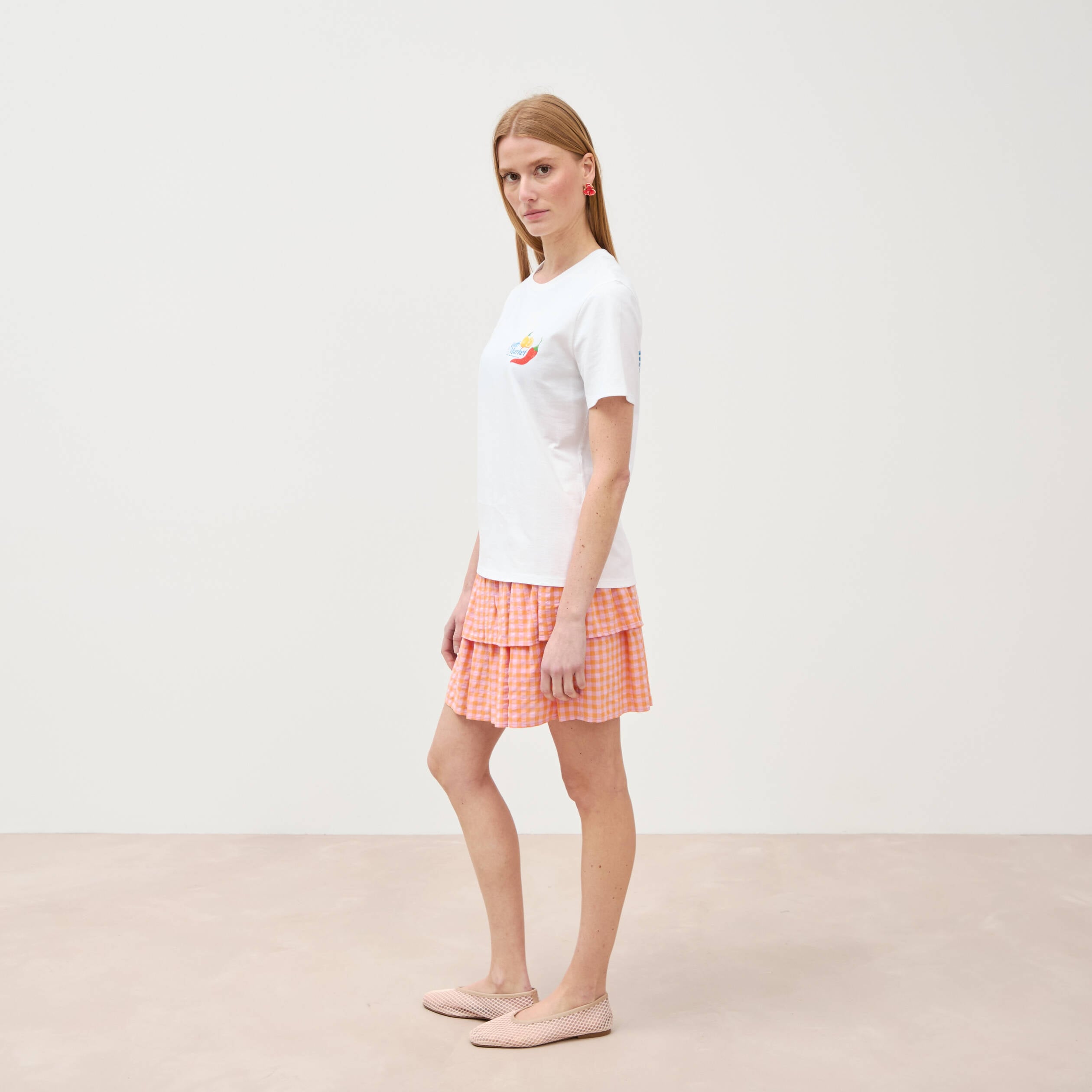 T-shirt en coton manches courtes blanc femme