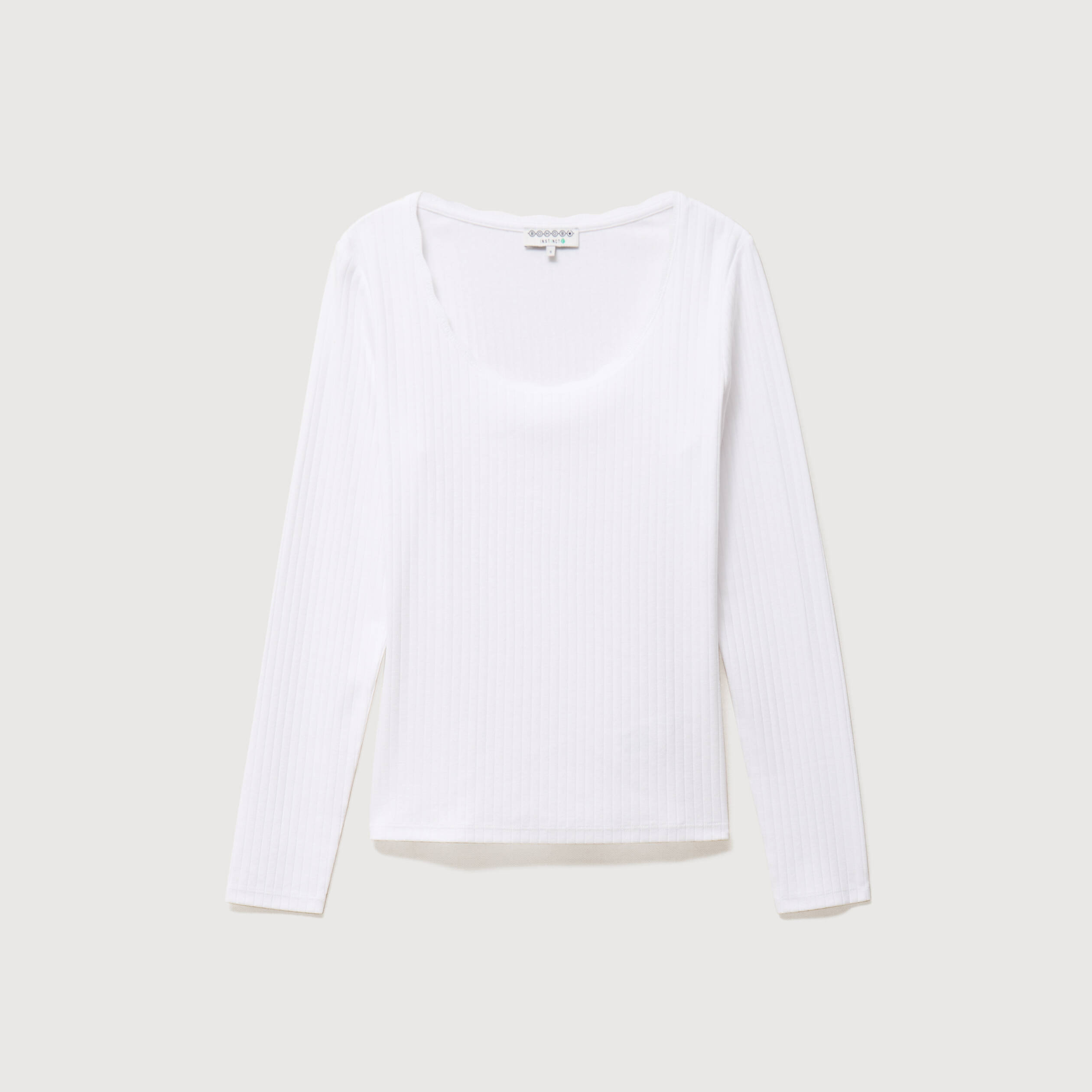 T-shirt ajust&eacute; col rond manches longues blanc femme