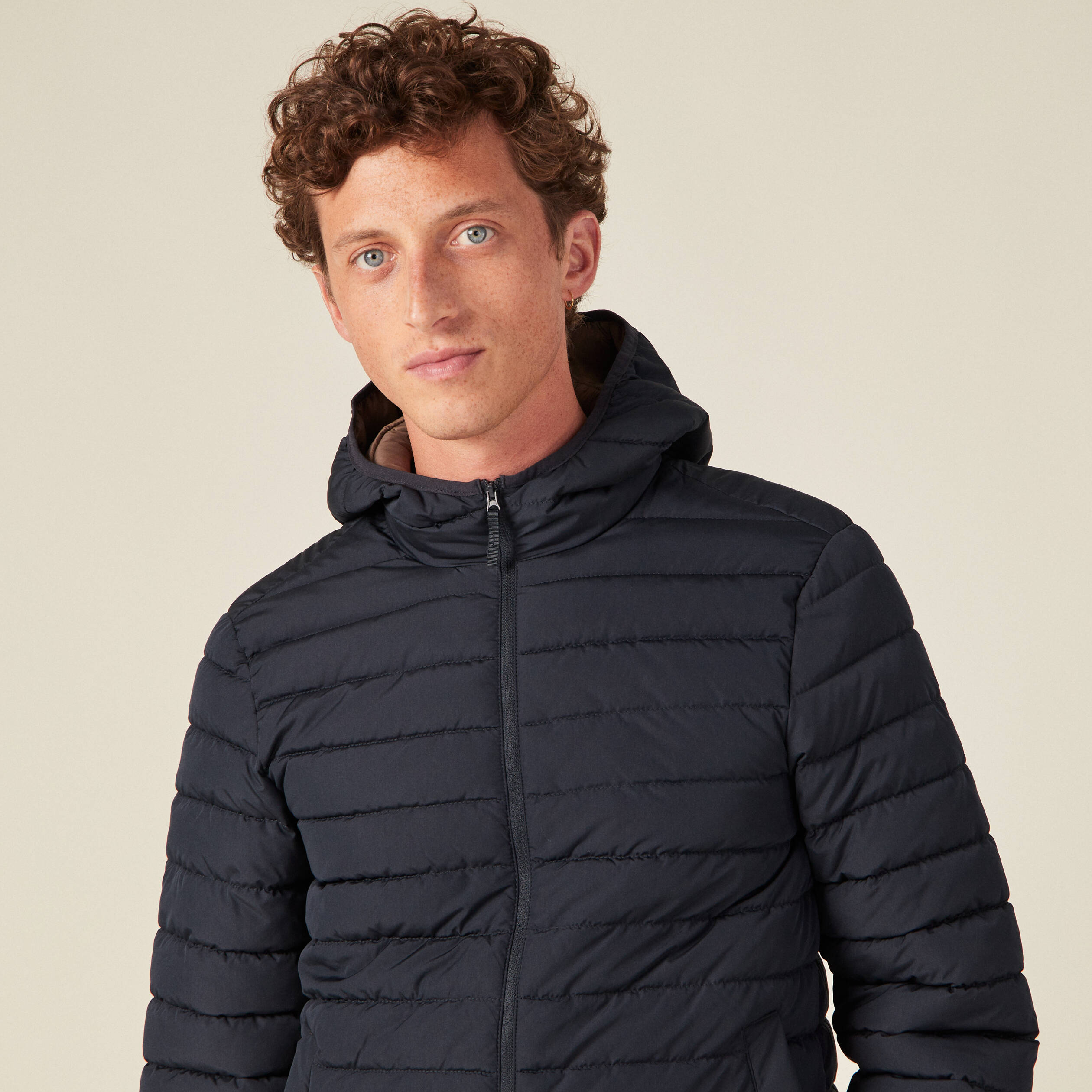 Doudoune droite à capuche bleu marine homme